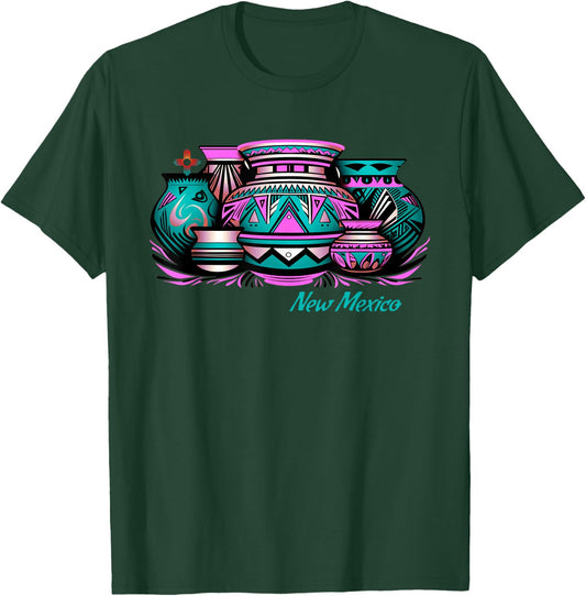 New Mexico Retro: Native Pottery & Zia Symbol Graphic T-Shirt - T-Shirt | Forest