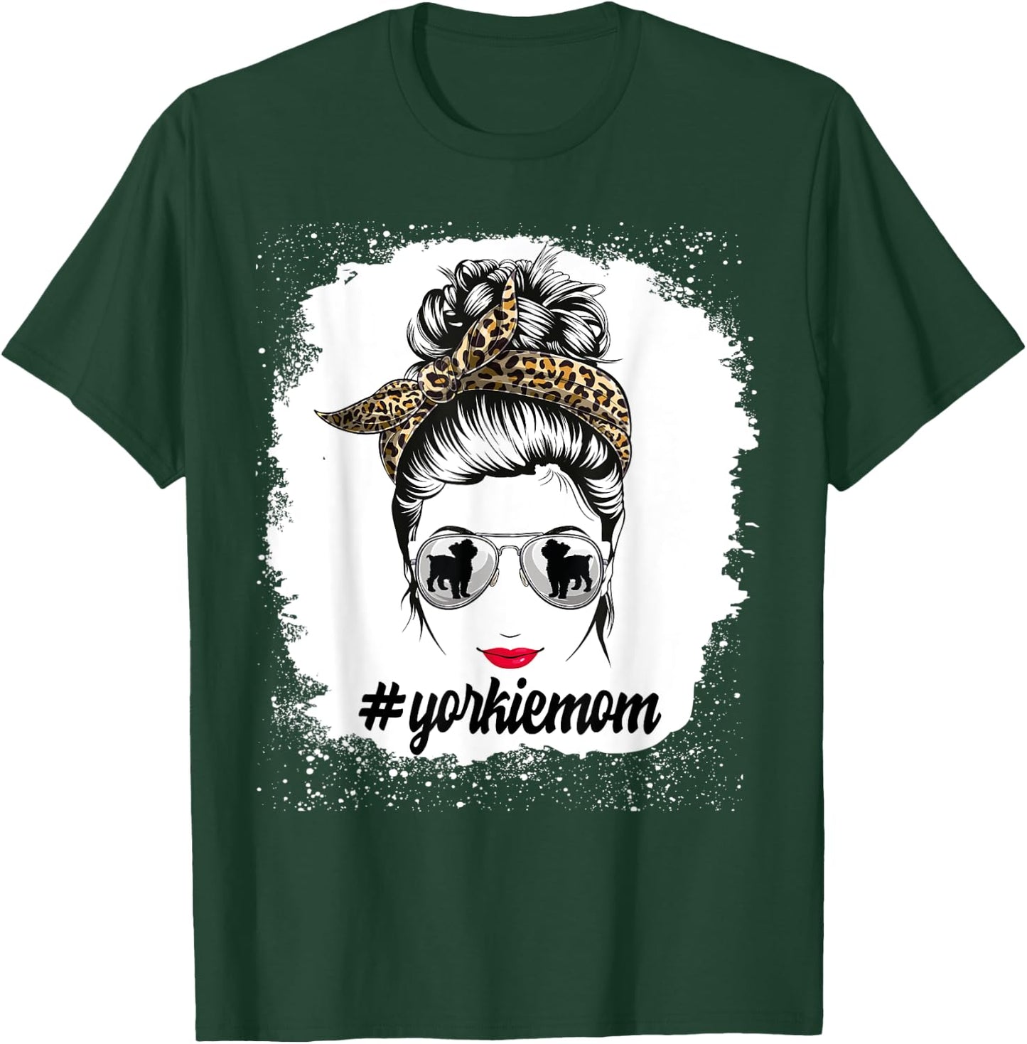 Yorkie Dog Mom Bleached Messy Bun Leopard Women Puppy Lovers T-Shirt - T-Shirt | Forest