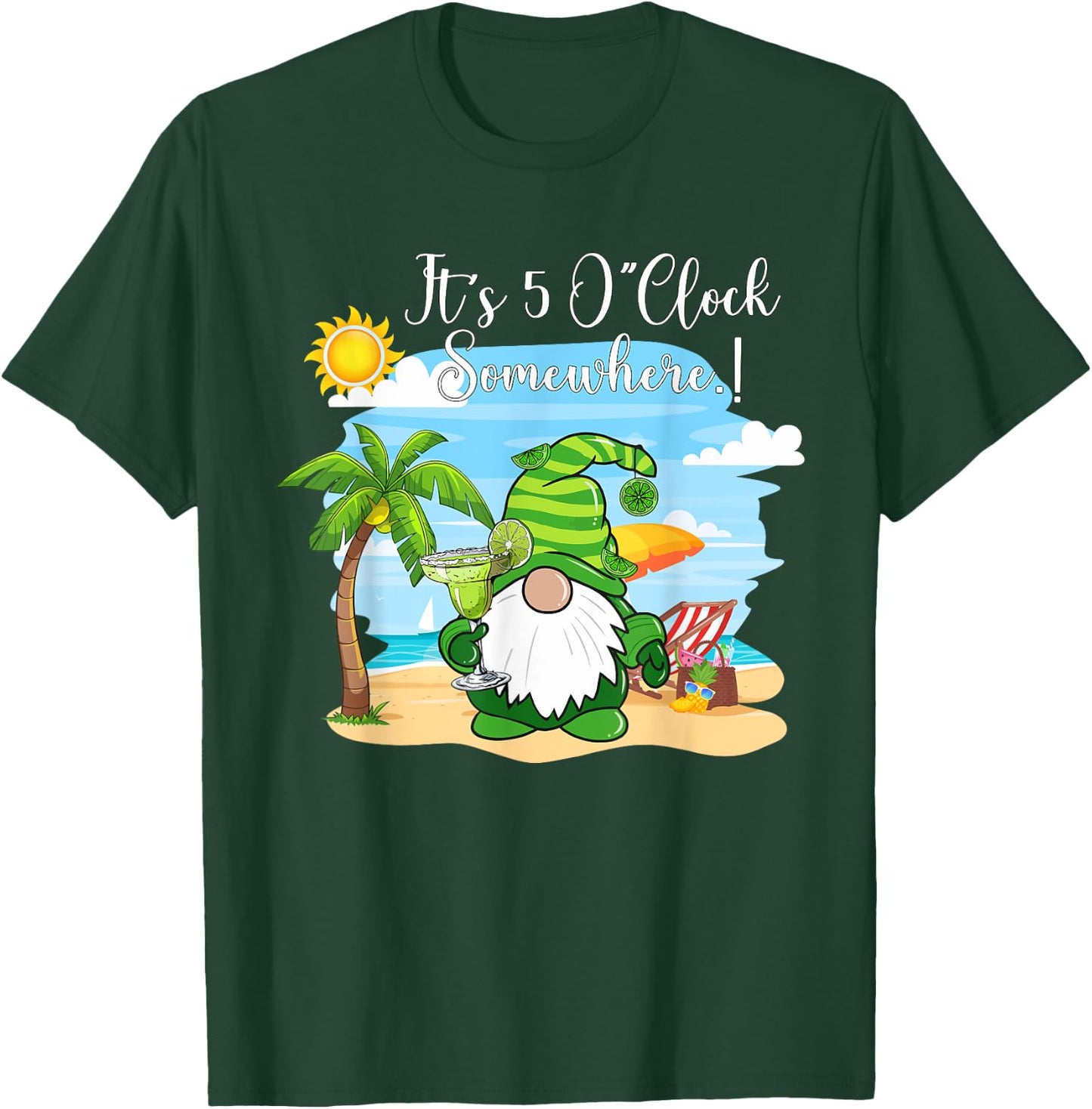 Margarita Gnome It's 5 o'clock somewhere Beach Vacay T-Shirt - T-Shirt | Forest