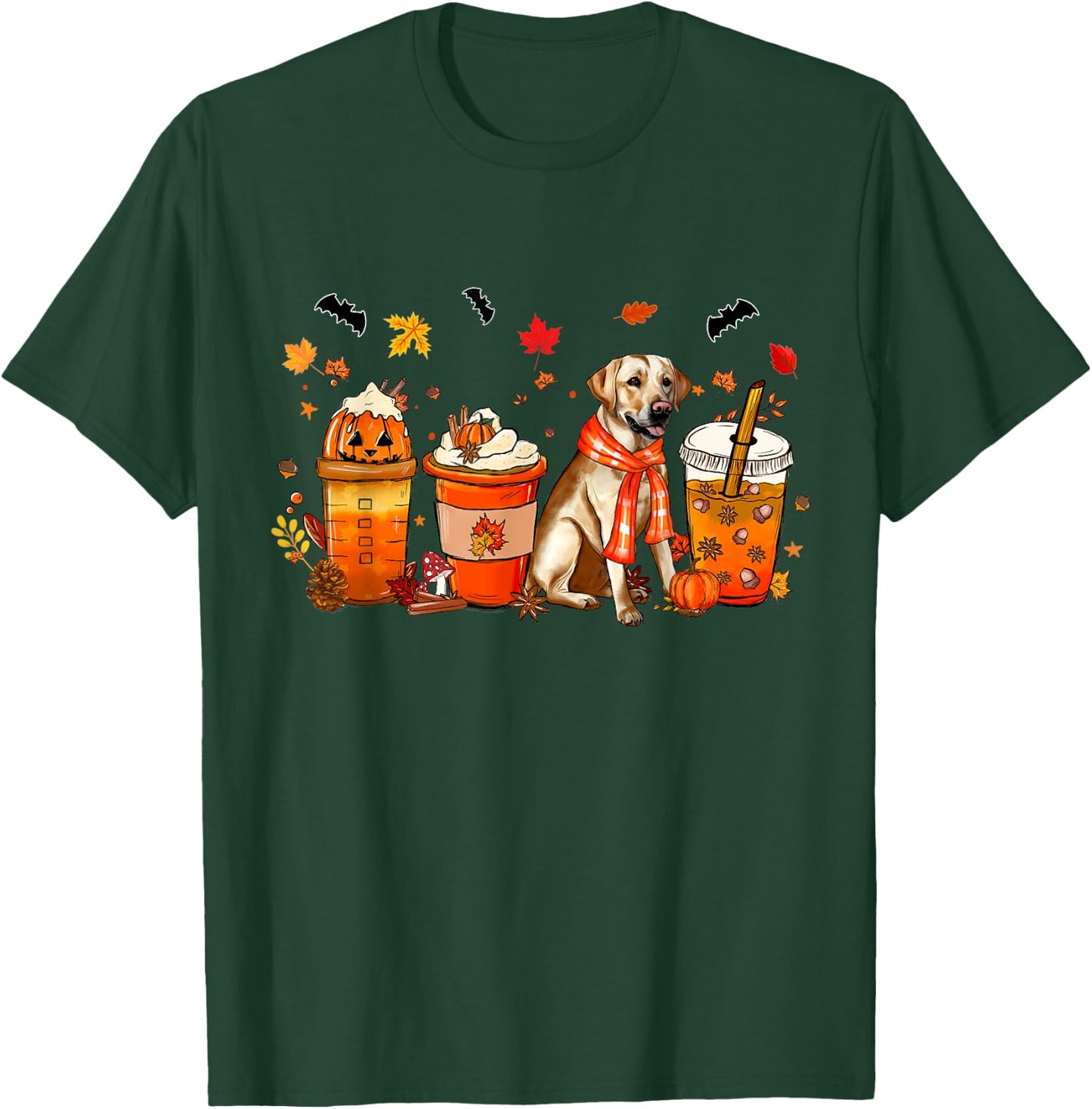 Labrador Dog Pumpkin Spice Coffee Latte Fall Halloween Men Women Kids T-Shirt - T-Shirt | Forest