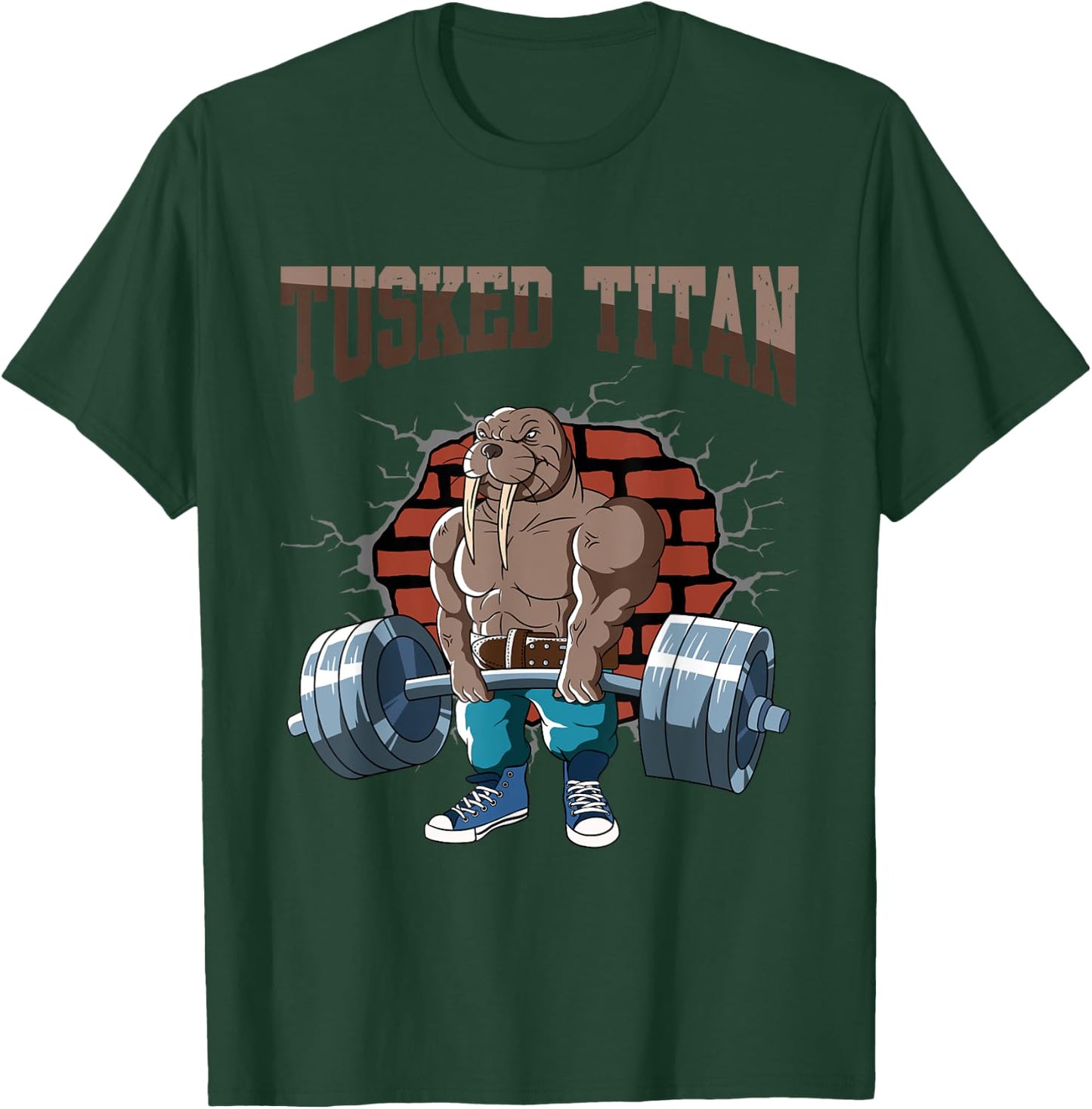 Fitness Walrus doing Deadlift Workout Training Gym T-Shirt - T-Shirt | Forest