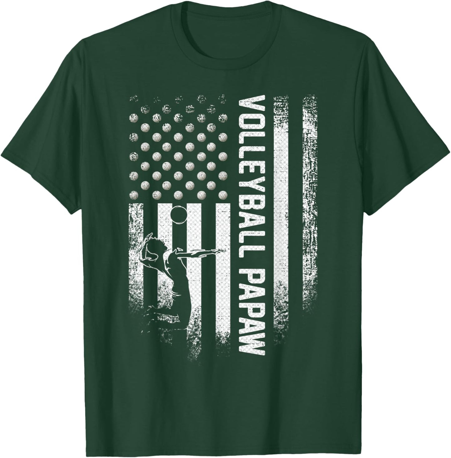 Vintage USA American Flag Proud Volleyball Papaw Silhouette Kids Men T-Shirt - T-Shirt | Forest
