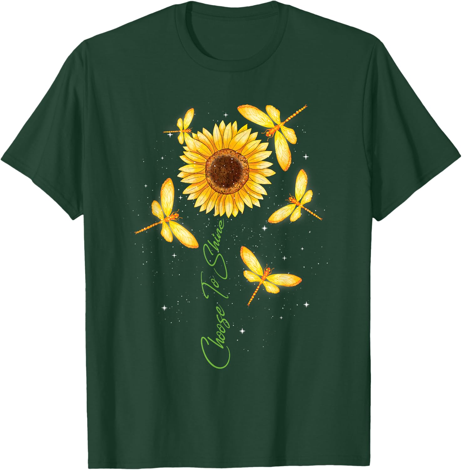 Choose To Shine - Sunflower Dragonfly Lover Insects T-Shirt - T-Shirt | Forest