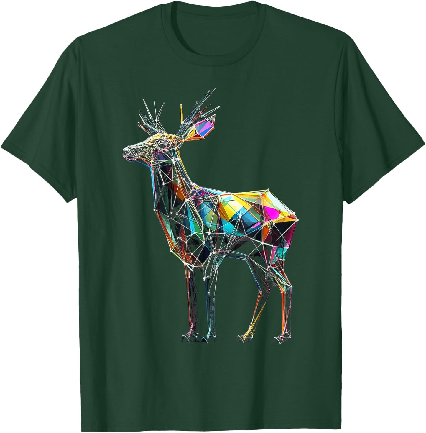 Deer Polygon Artwork | Geometric Colorful Animal Motif Deer T-Shirt - T-Shirt | Forest