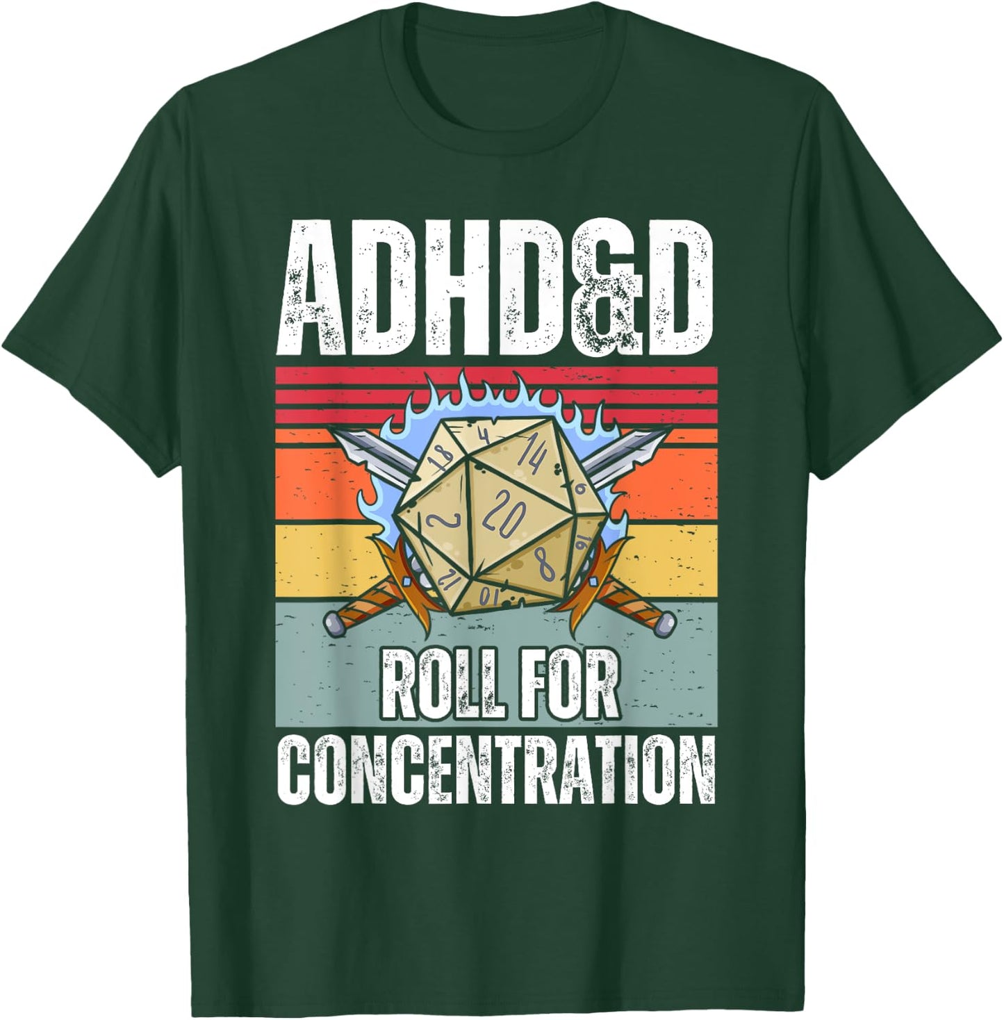 Retro Vintage ADHD&D Roll For Concentration Funny Gamer T-Shirt - T-Shirt | Forest