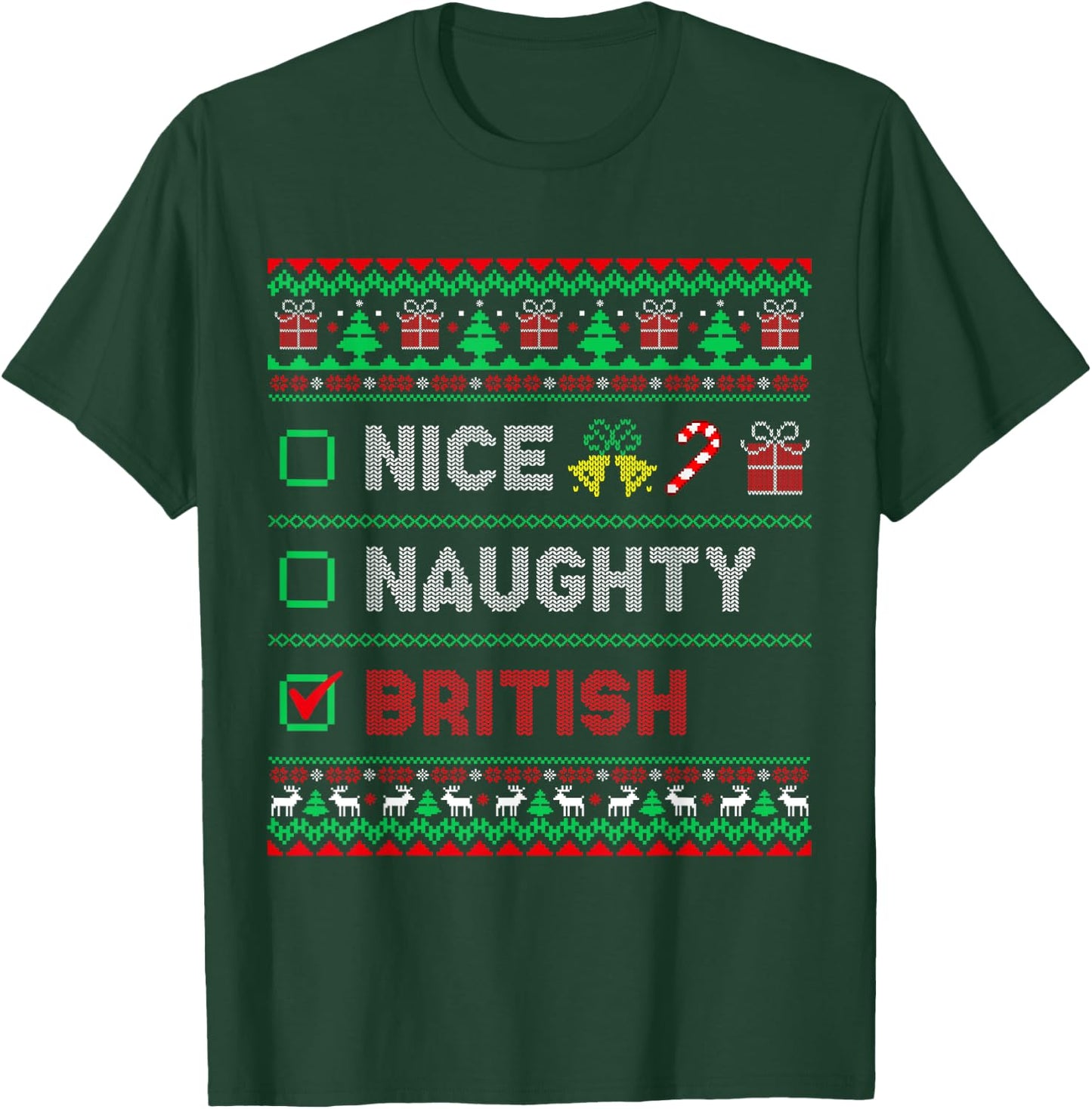 Nice Naughty British Christmas Checklist England T-Shirt - T-Shirt | Forest