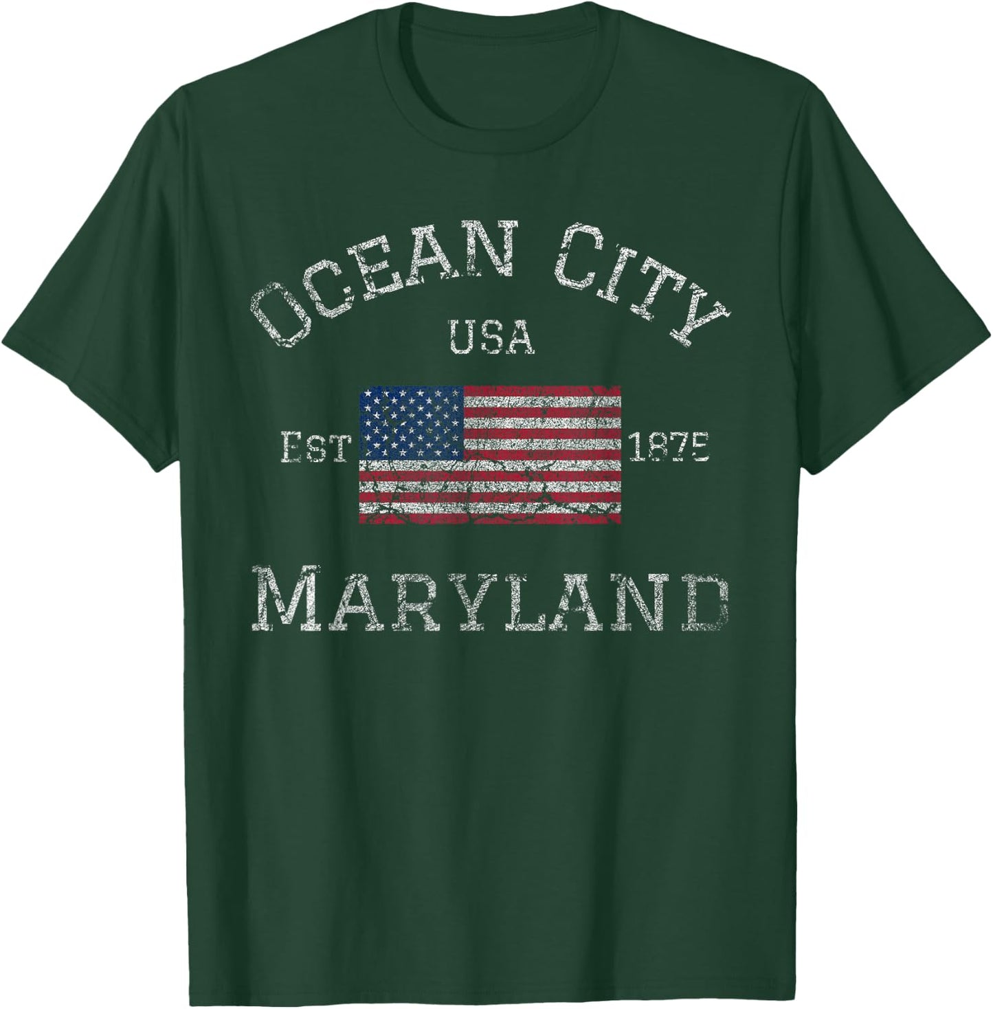 Ocean City Maryland American Flag USA Established MD Vintage T-Shirt - T-Shirt | Forest
