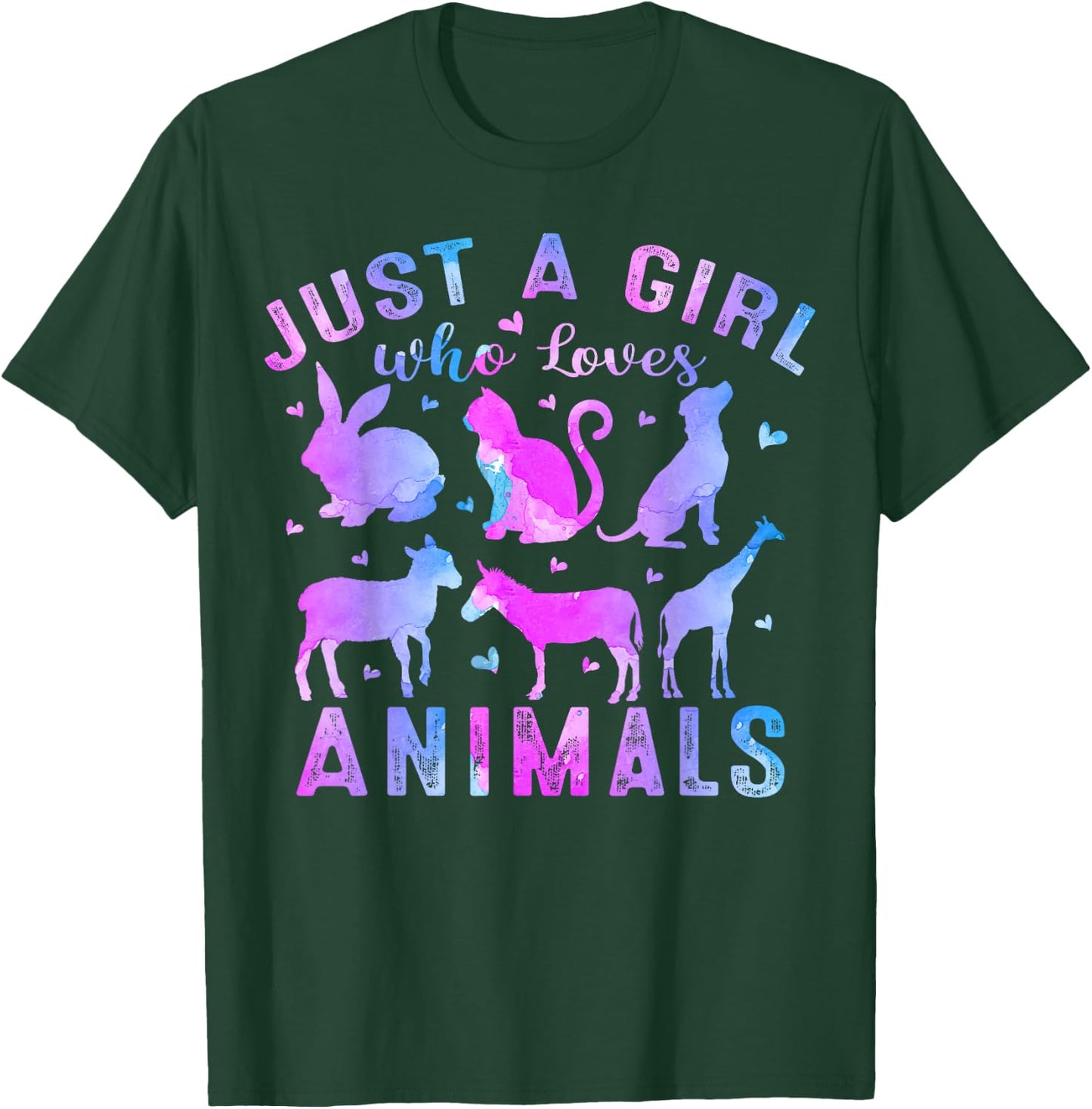 Girls Kids Women Colorful Just A Girl Who Loves Animals T-Shirt - T-Shirt | Forest