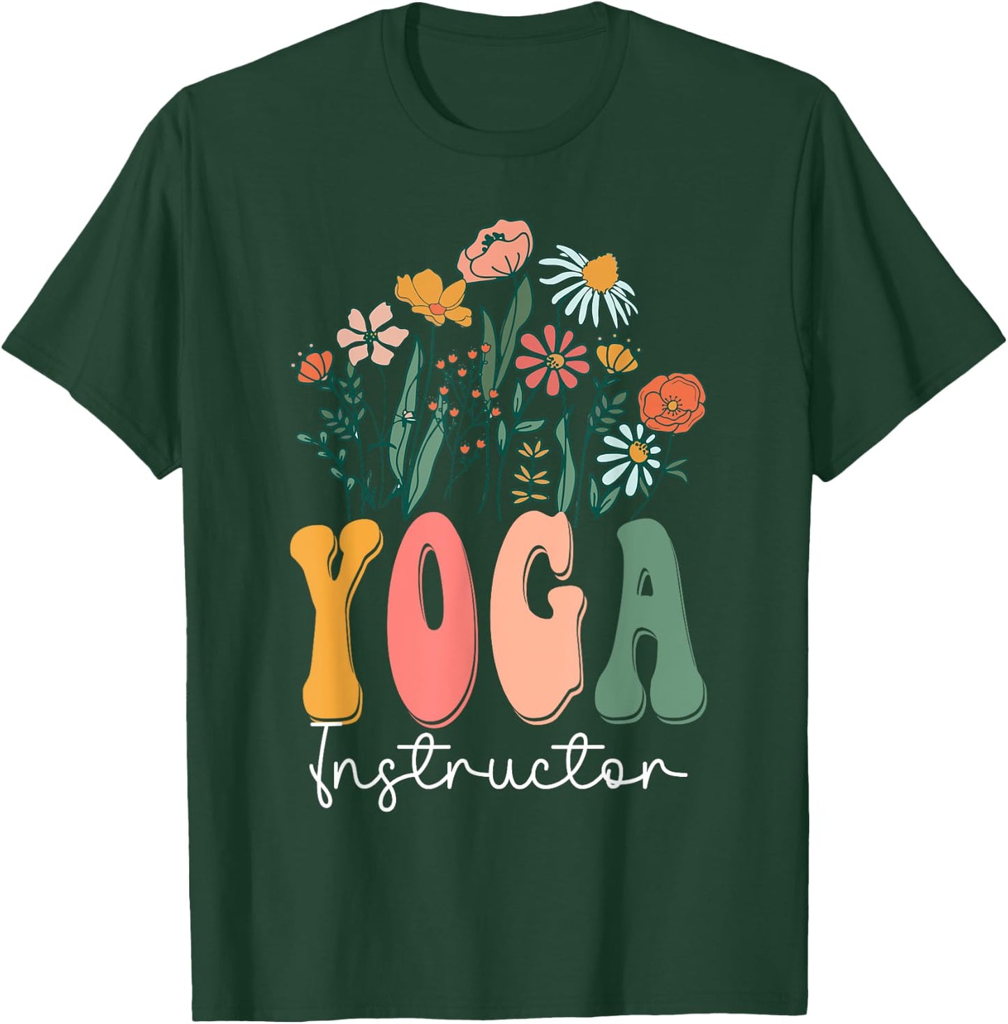 Retro Groovy floral Yoga Instructor Wildflower For T-Shirt - T-Shirt | Forest