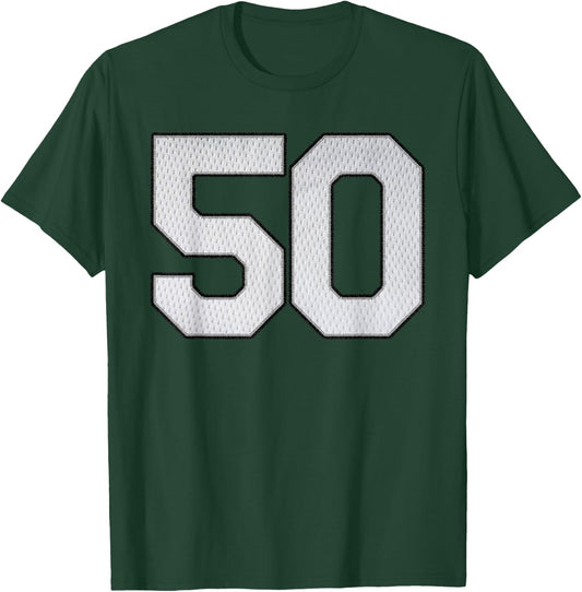 White Jersey Number 50 Athlete Sports Supporter Fanwear T-Shirt - T-Shirt | Forest