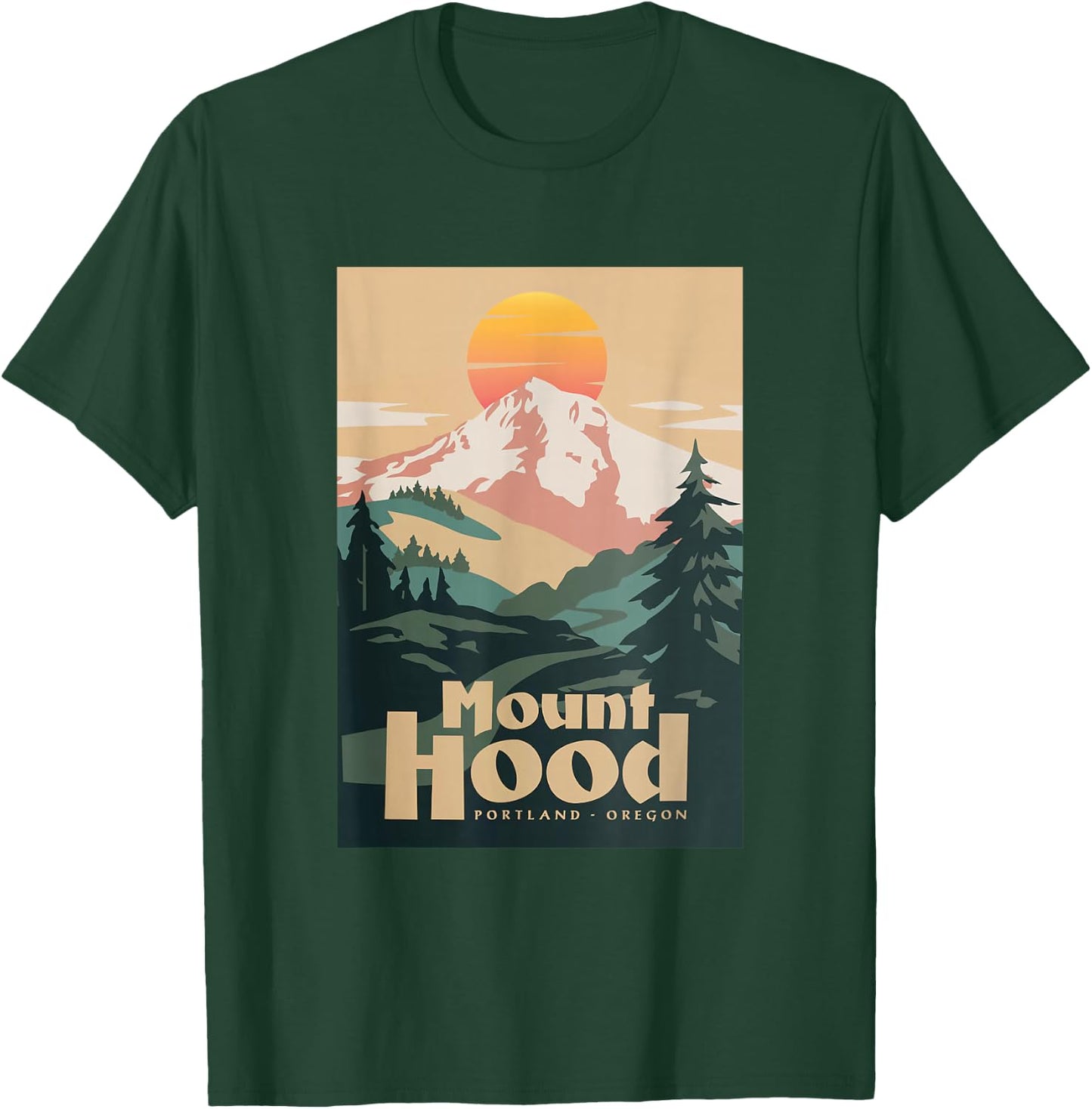 Portland Oregon Retro Sunset On Mountain Vintage T-Shirt - T-Shirt | Forest