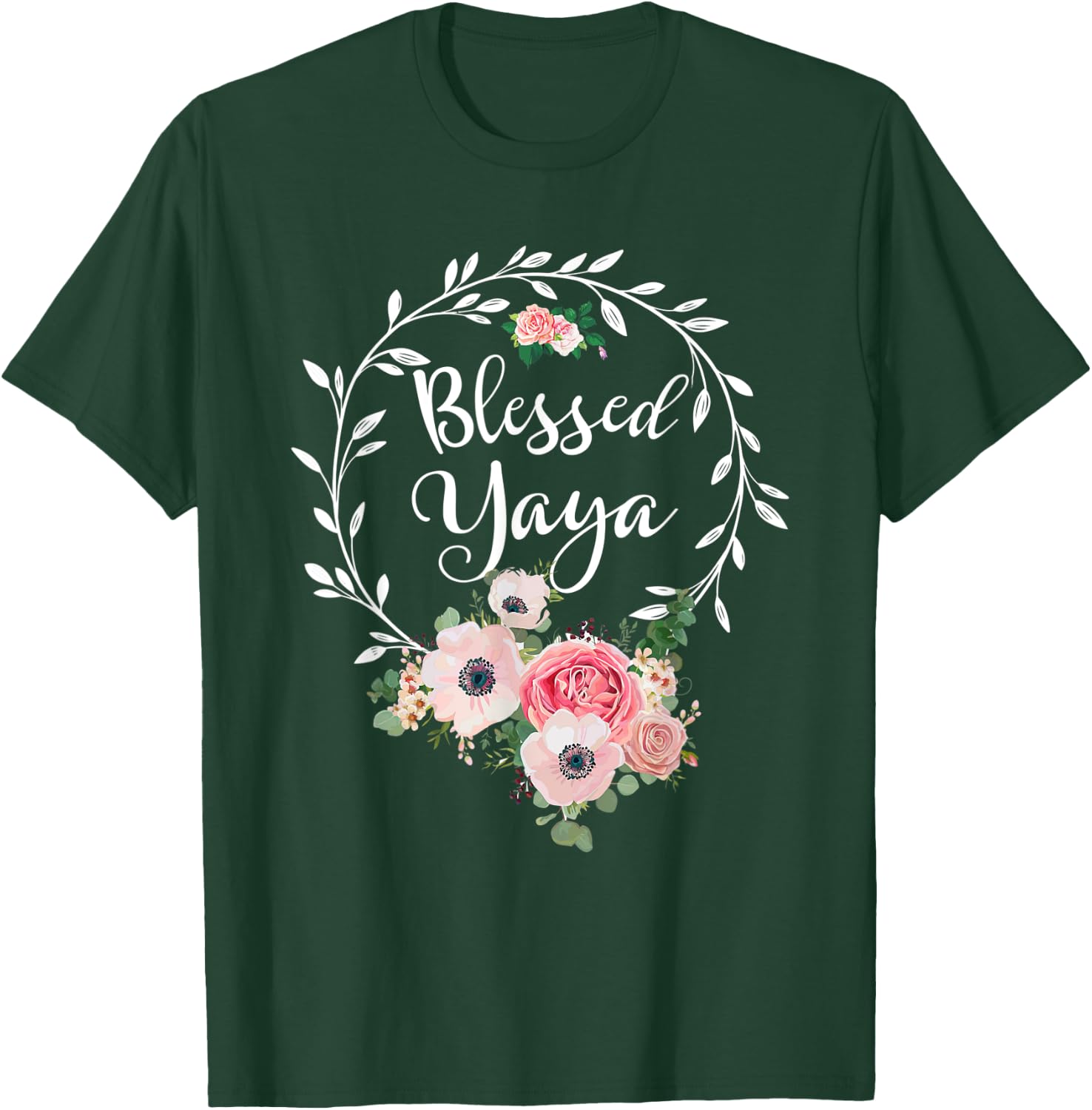 Blessed Yaya Shirt Flower Decor Grandma T-Shirt - T-Shirt | Forest