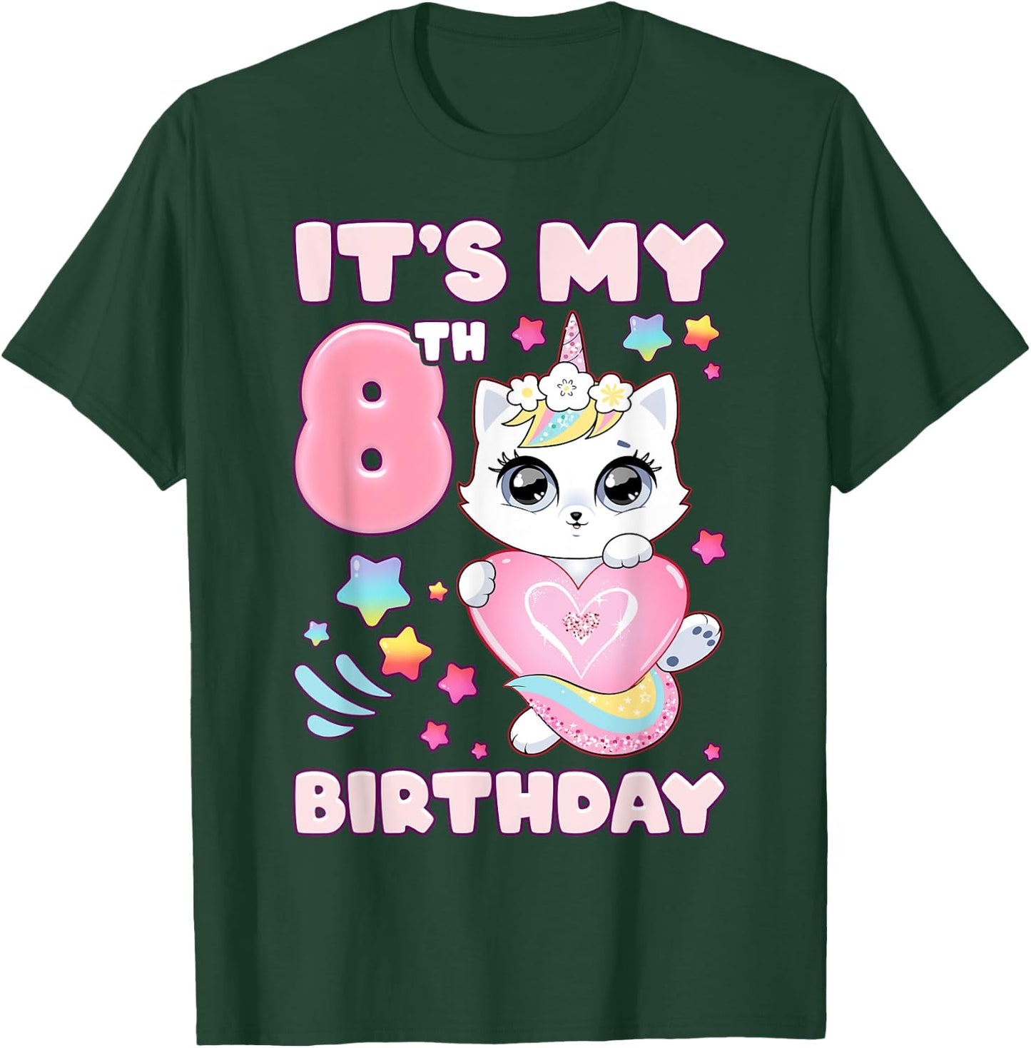 Birthday girl 8 years old cat unicorn 8th birthday T-Shirt - T-Shirt | Forest