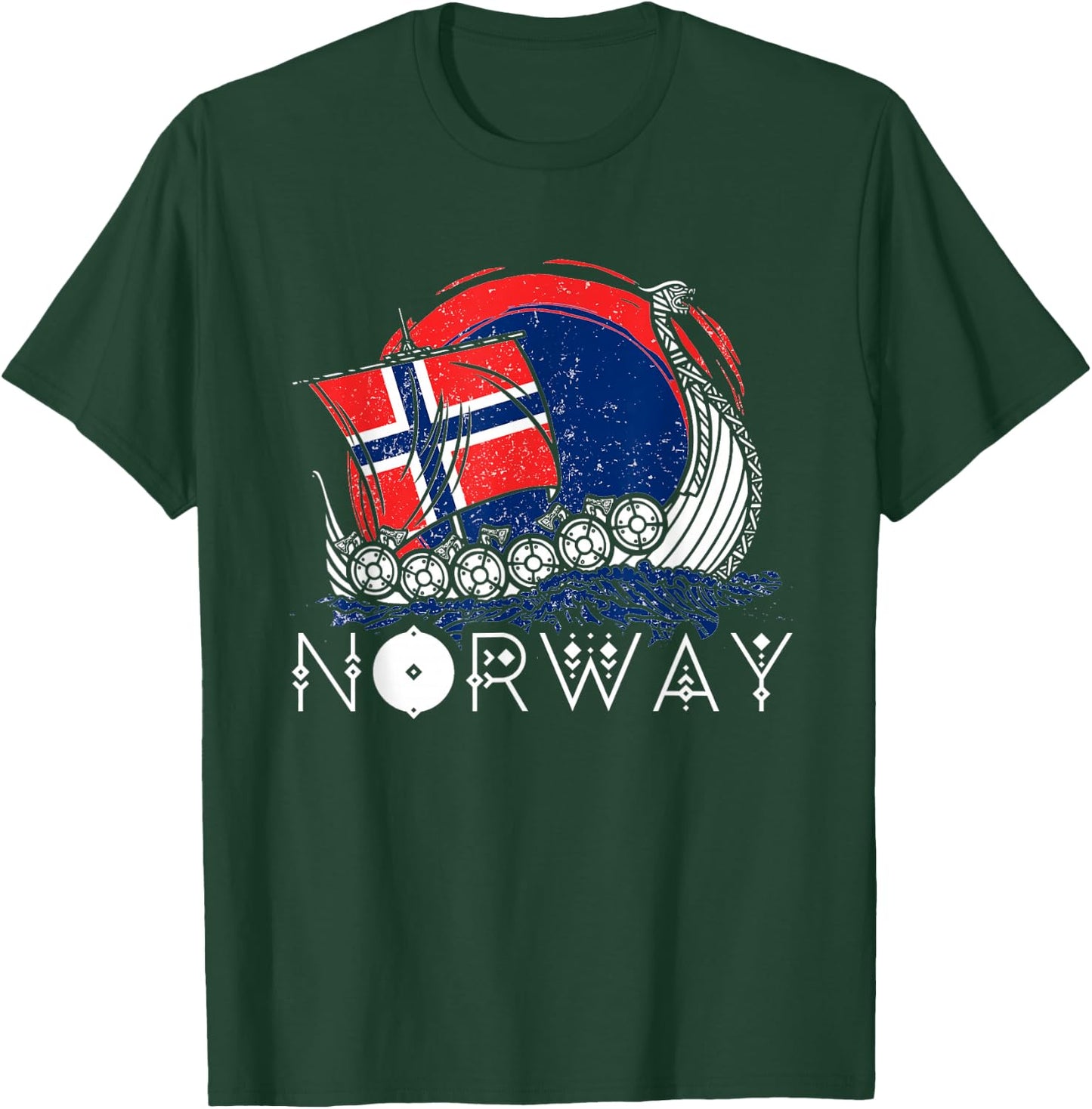 Boat Norwegian Flag Norway Viking Ship Pride Ocean Boating T-Shirt - T-Shirt | Forest