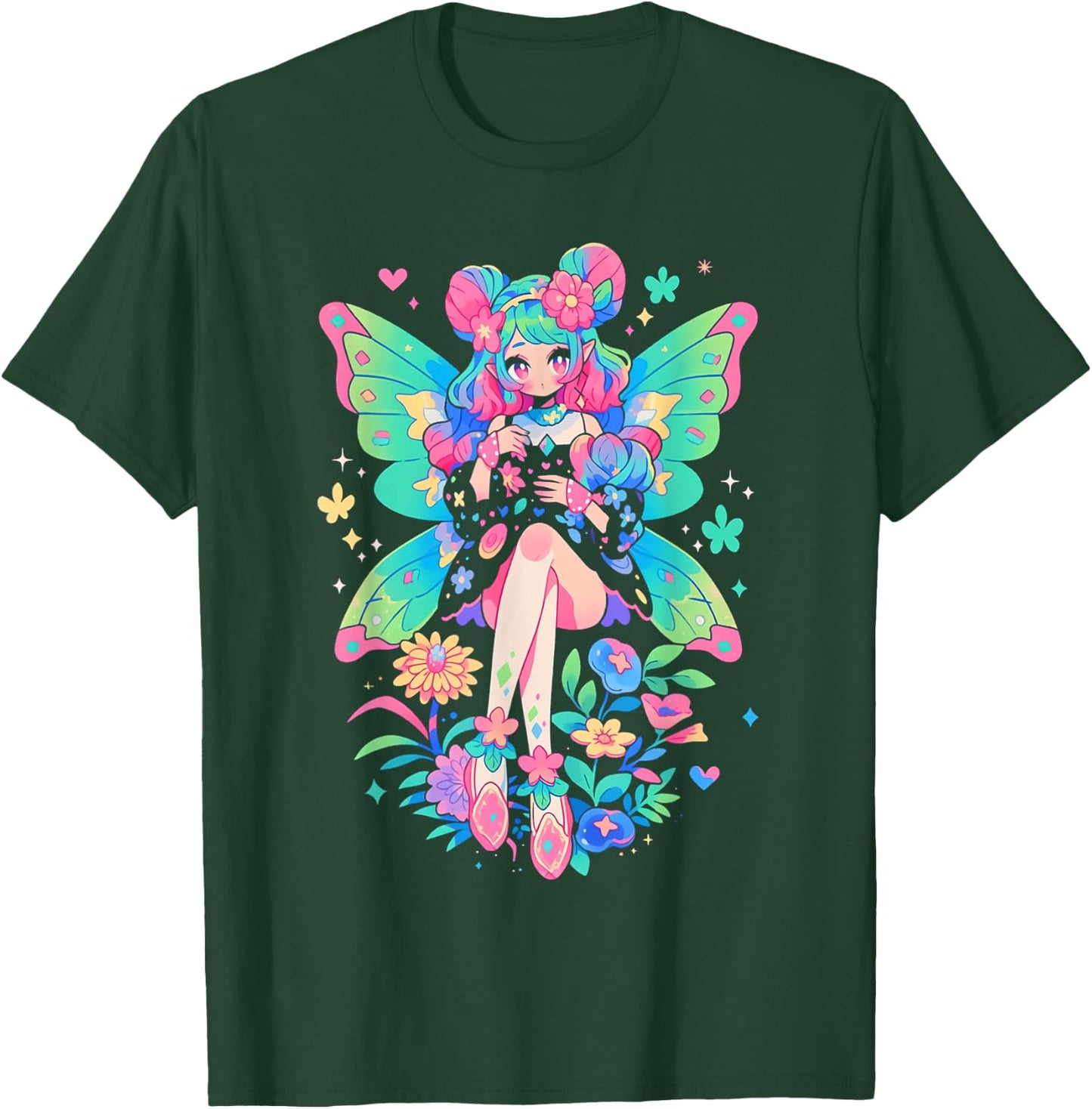 Anime Manga Girl | Kawaii Fairycore Fairy Kei Decora Kei T-Shirt - T-Shirt | Forest