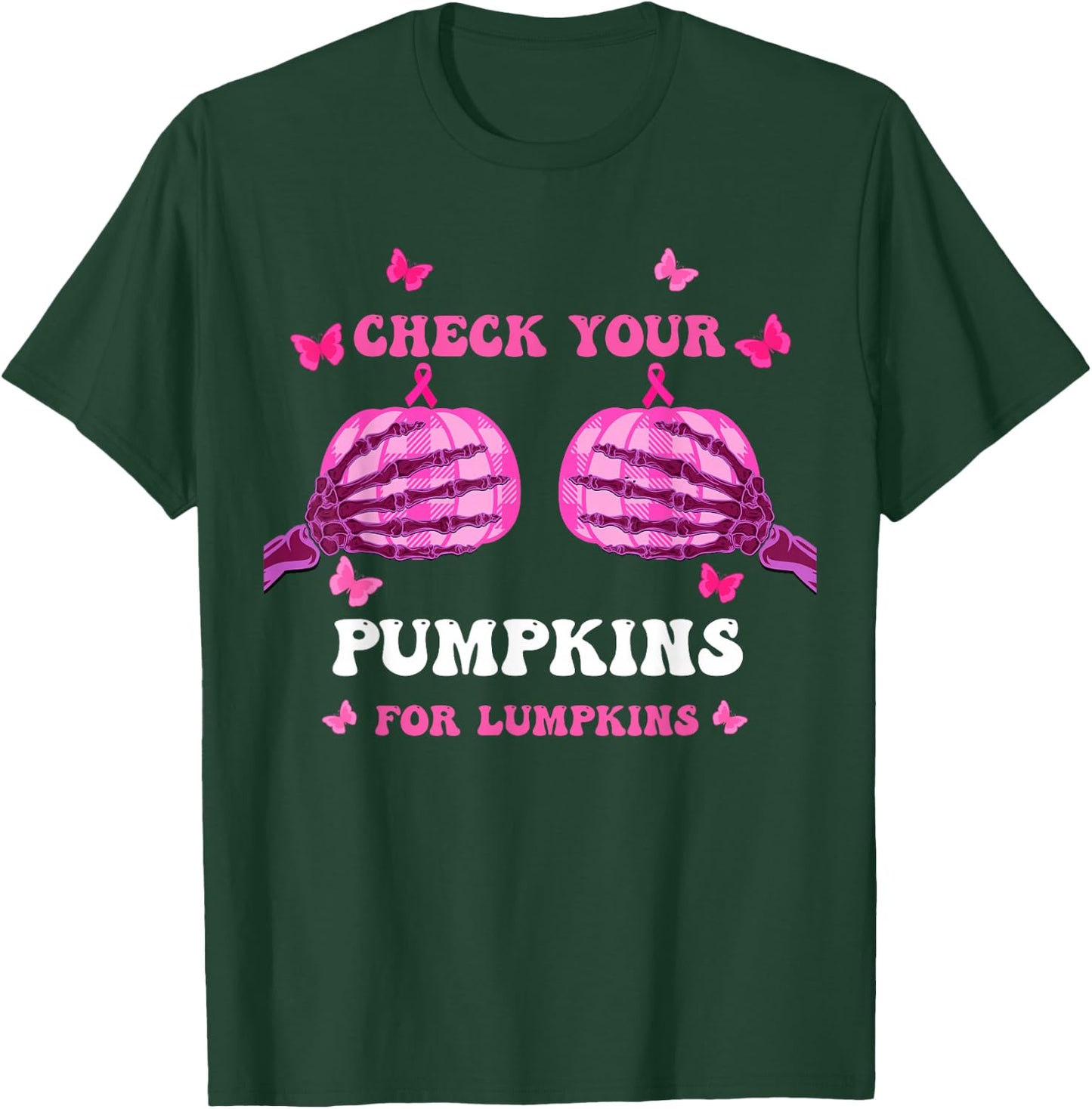 Check Your Pumpkins Breast Cancer Awareness Halloween Women T-Shirt - T-Shirt | Forest