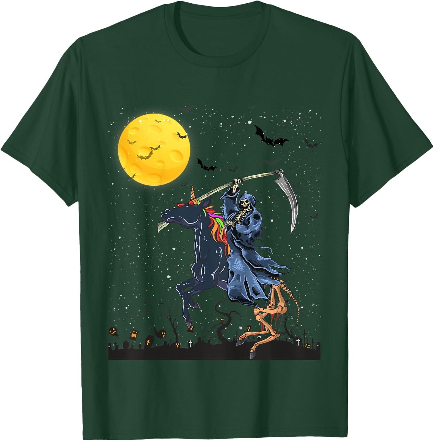 Kids Grim Reaper Death Riding Unicorn Zombiecorn Halloween T-Shirt - T-Shirt | Forest