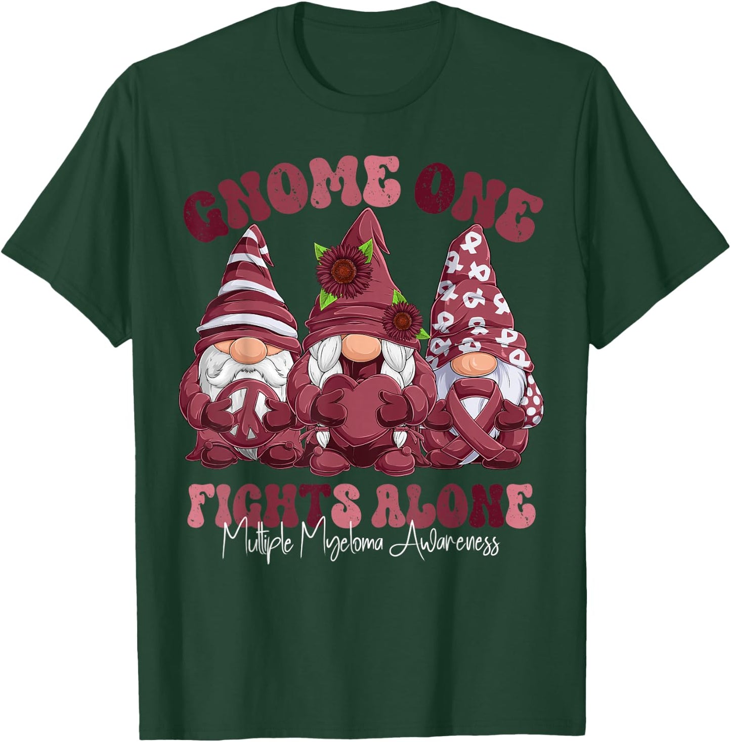 Multiple Myeloma Awareness Month Burgundy Ribbon Gnomies T-Shirt - T-Shirt | Forest