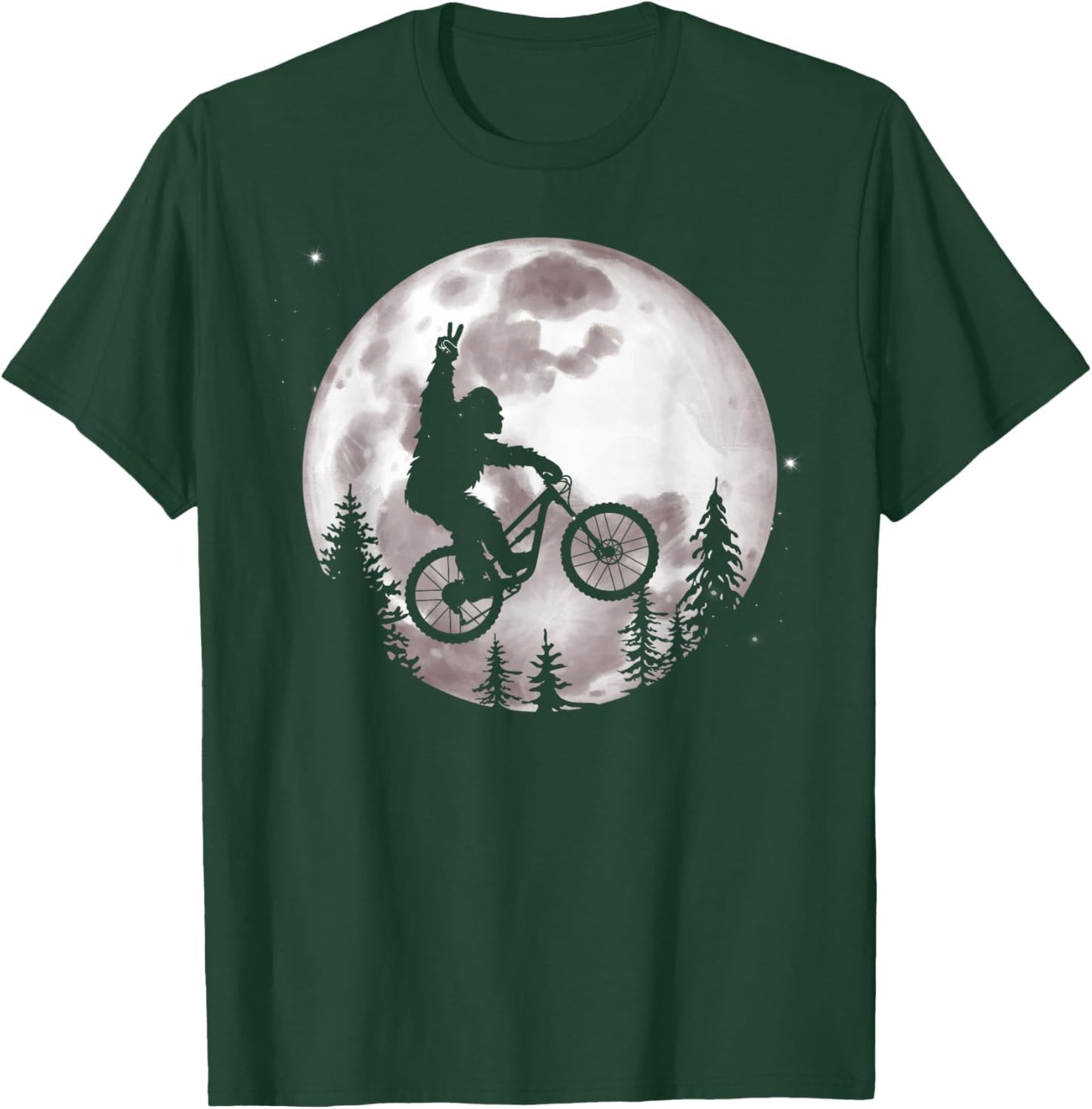 Bigfoot Mountain Bike with Moon Shirt Funny Biking T-Shirt - T-Shirt | Forest