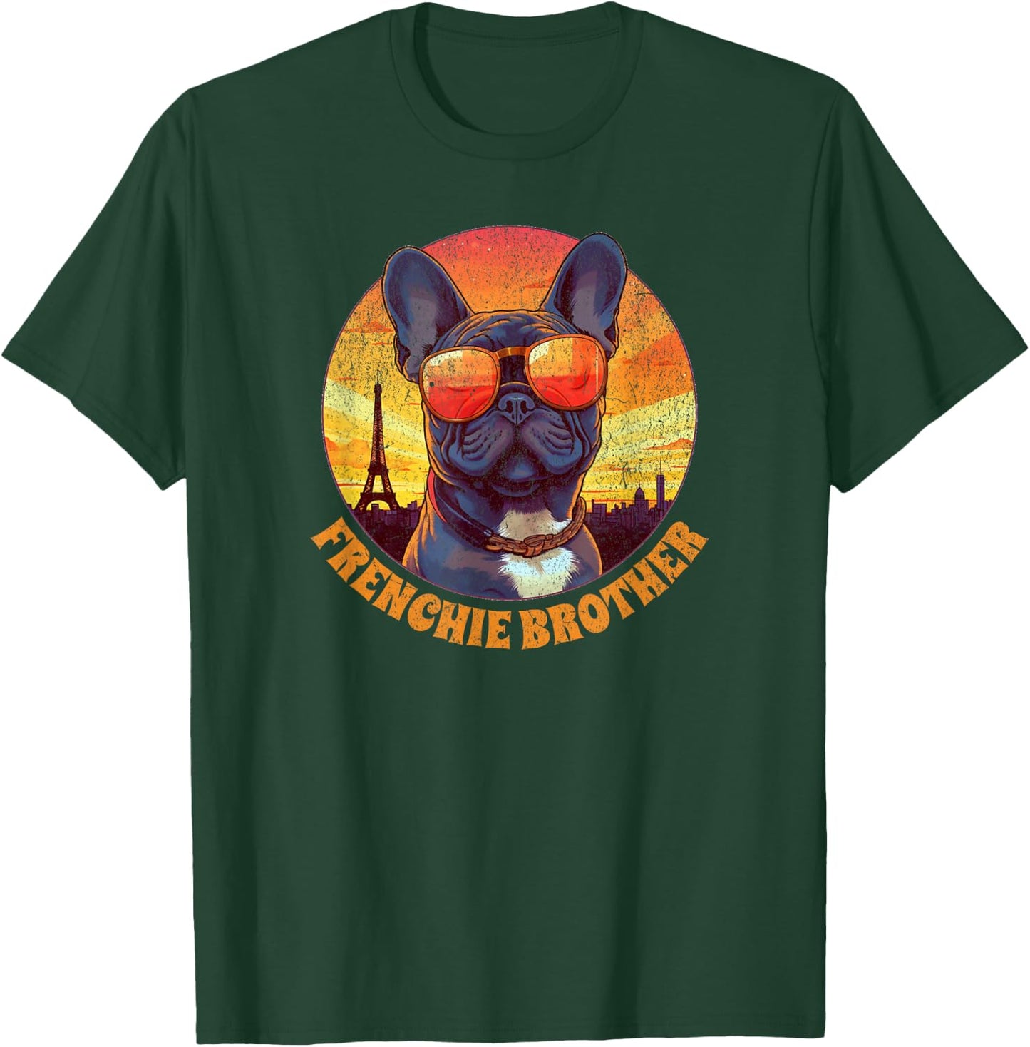 Frenchie Brother French Bulldog in Paris Vintage Sunset Men Kids T-Shirt - T-Shirt | Forest