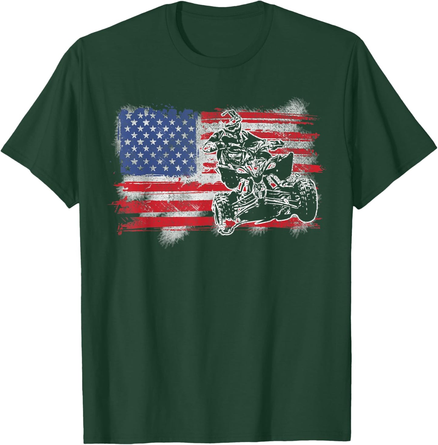 American USA Flag ATV Four Wheeler Quad Bike Brap T-Shirt - T-Shirt | Forest