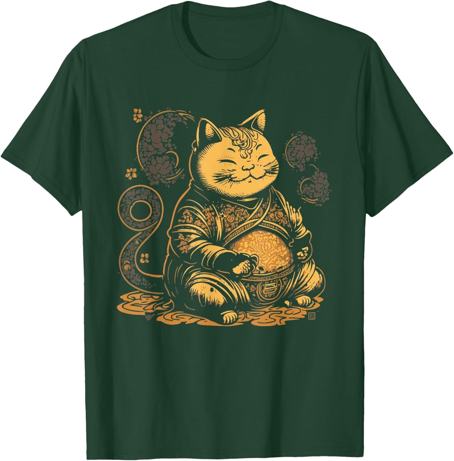 Fat Buddha Cat Mindfulness Yoga Artistic Men Women Girls Kids T-Shirt - T-Shirt | Forest