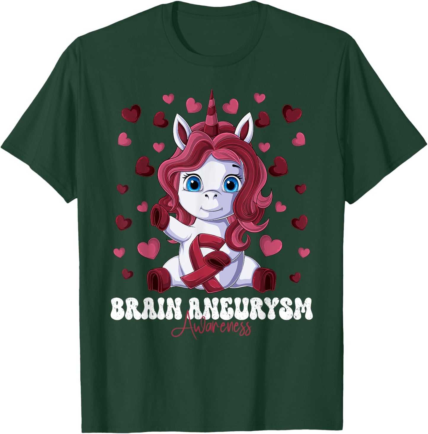 Brain Aneurysm Awareness Month Burgundy Ribbon Unicorn T-Shirt - T-Shirt | Forest