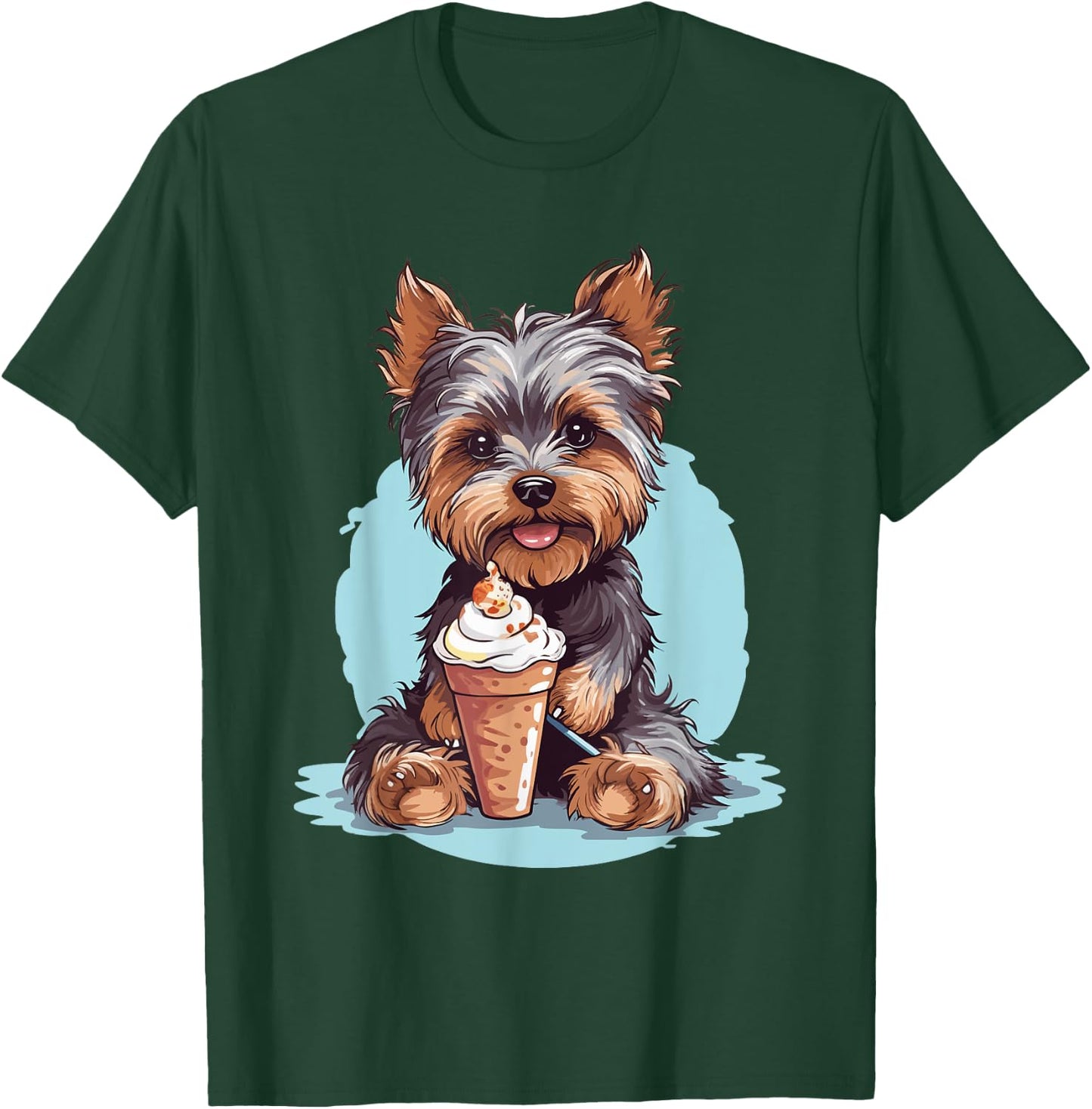 Yorkie Dog Anime Eating Ice Cream Summer Cute T-Shirt - T-Shirt | Forest