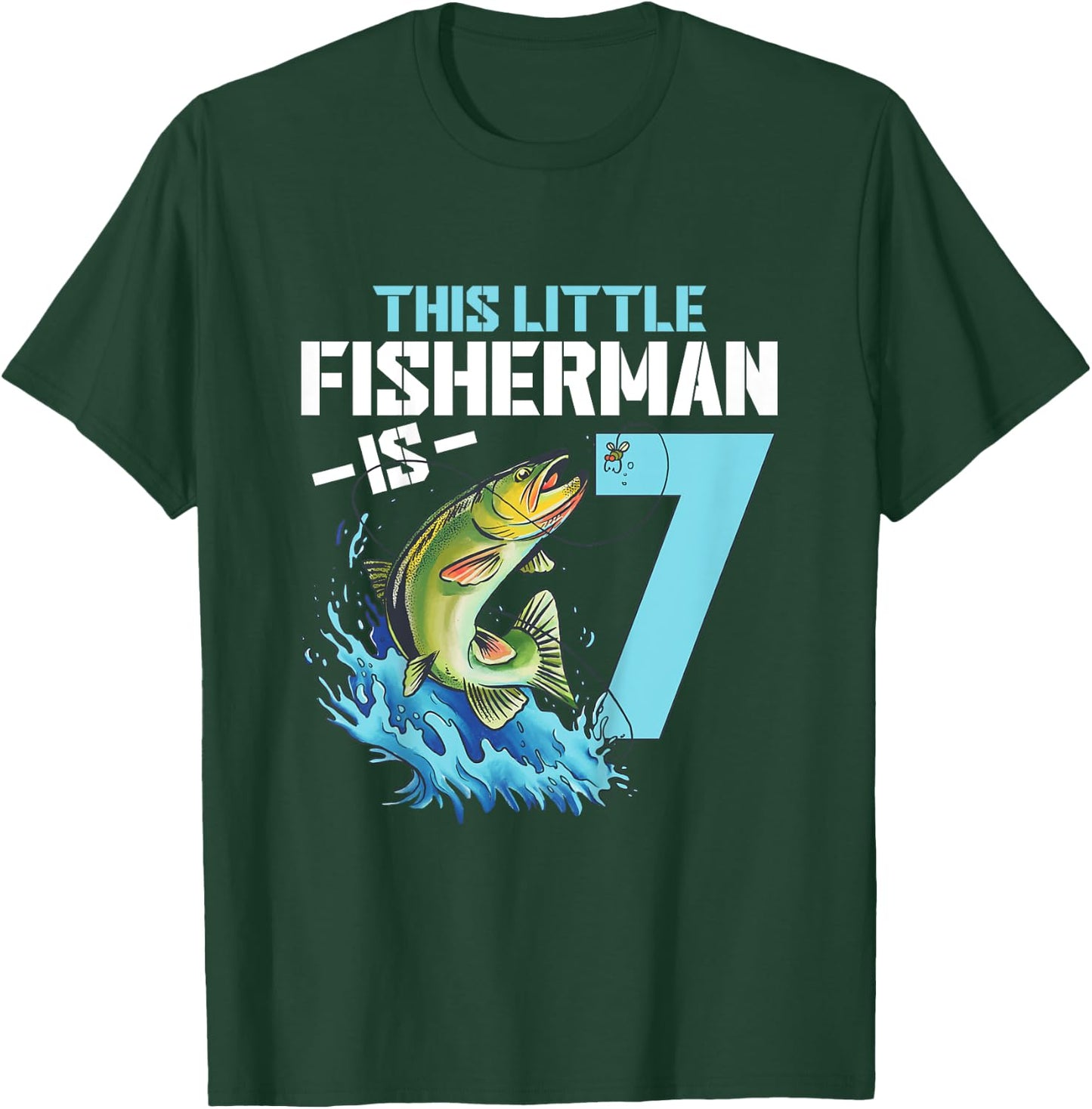 Kids Fishing Birthday Shirt 7 Year Old Boy Fisher 7th Bday Kids T-Shirt - T-Shirt | Forest