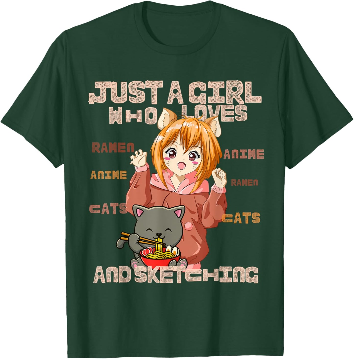 Just a Girl Who Loves Cats, Ramen, Amine And Sketching Manga T-Shirt - T-Shirt | Forest