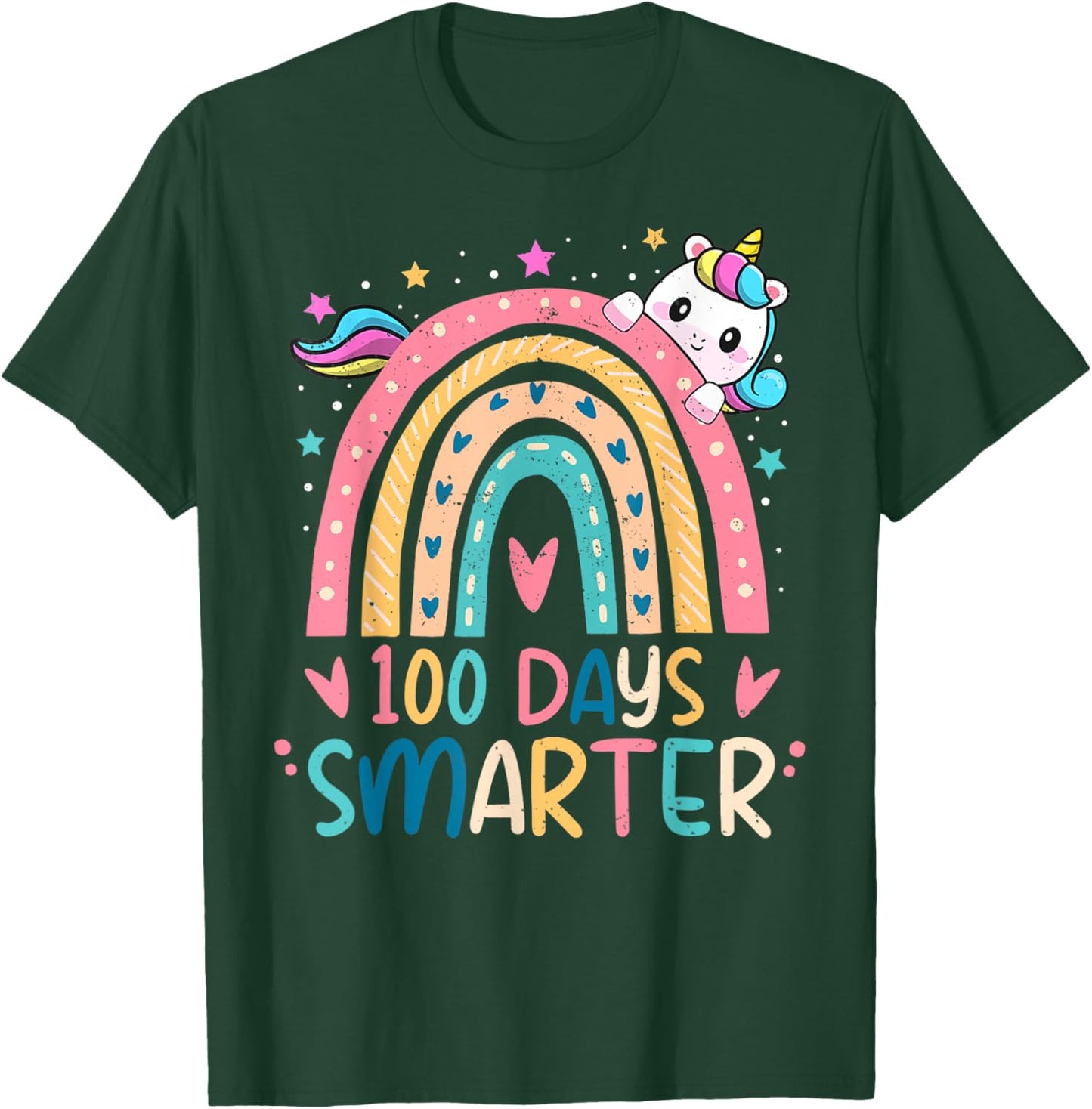 100 Days Smarter Kids Girls Unicorn 100th Day of School Gift T-Shirt - T-Shirt | Forest