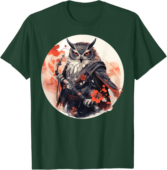 Samurai Owl Warrior Japanese Ninja Bird Owl Kawaii T-Shirt - T-Shirt | Forest