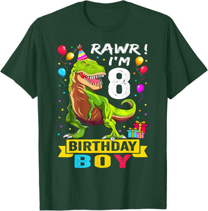 Kids 8 Year Old Shirt 8th Birthday Boy T Rex Dinosaur T-Shirt - T-Shirt | Forest