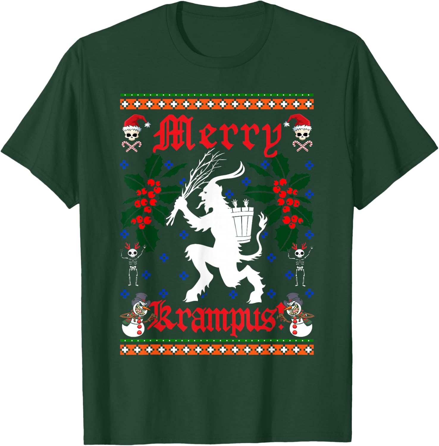 Funny Krampus Men Women Kids Merry Krampus Ugly Christmas T-Shirt - T-Shirt | Forest