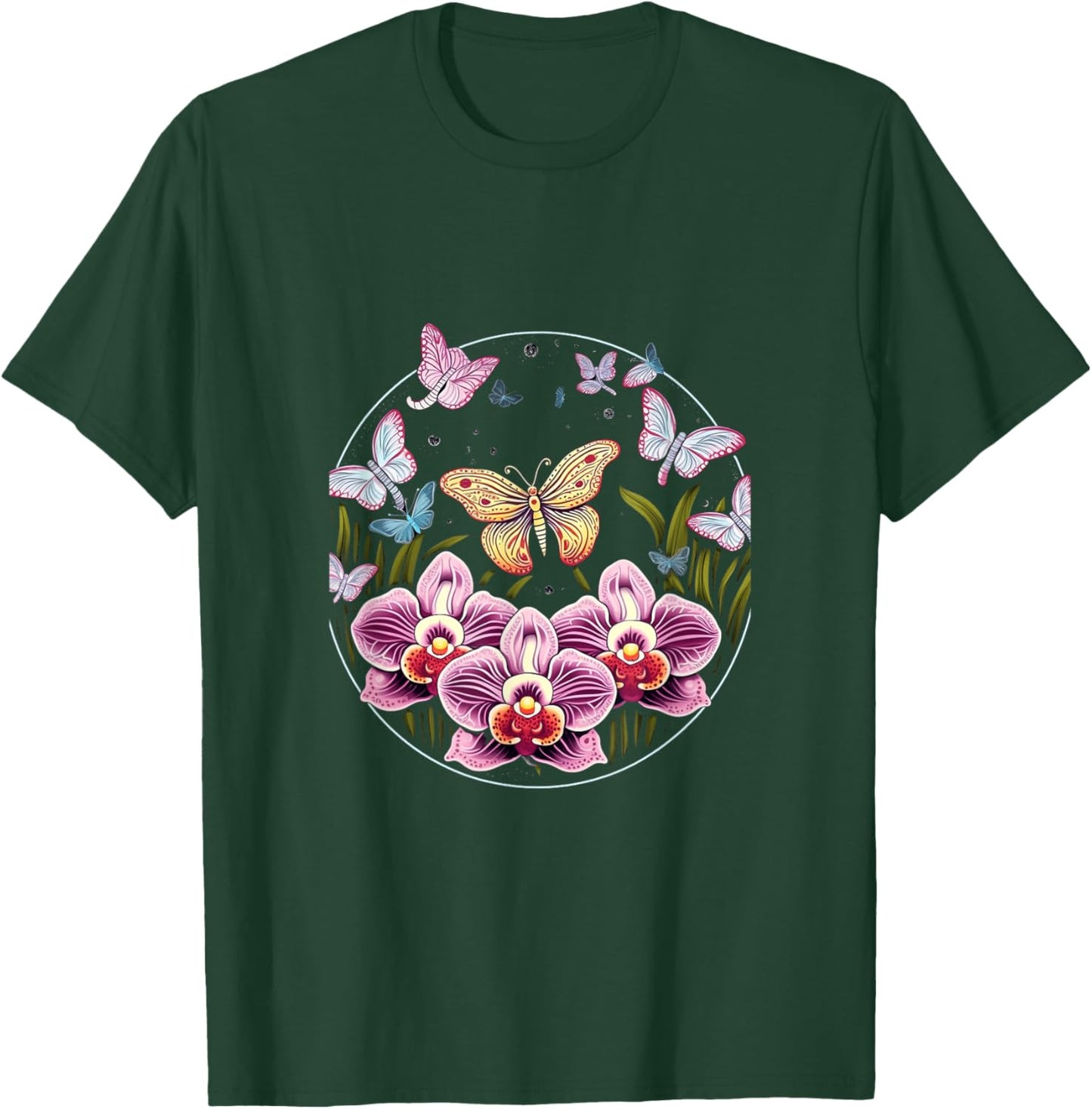 Orchids and Butterflies Butterfly Flower Orchid Plant Lovers T-Shirt - T-Shirt | Forest