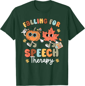 Falling For Speech Therapy SLP Fall Pumpkin Thanksgiving T-Shirt - T-Shirt | Forest