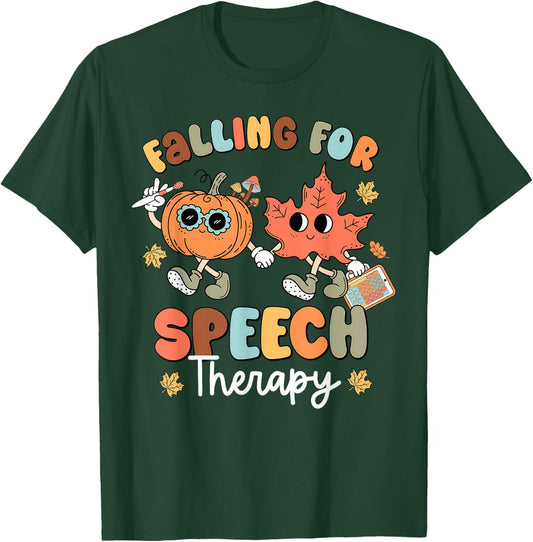 Falling For Speech Therapy SLP Fall Pumpkin Thanksgiving T-Shirt - T-Shirt | Forest