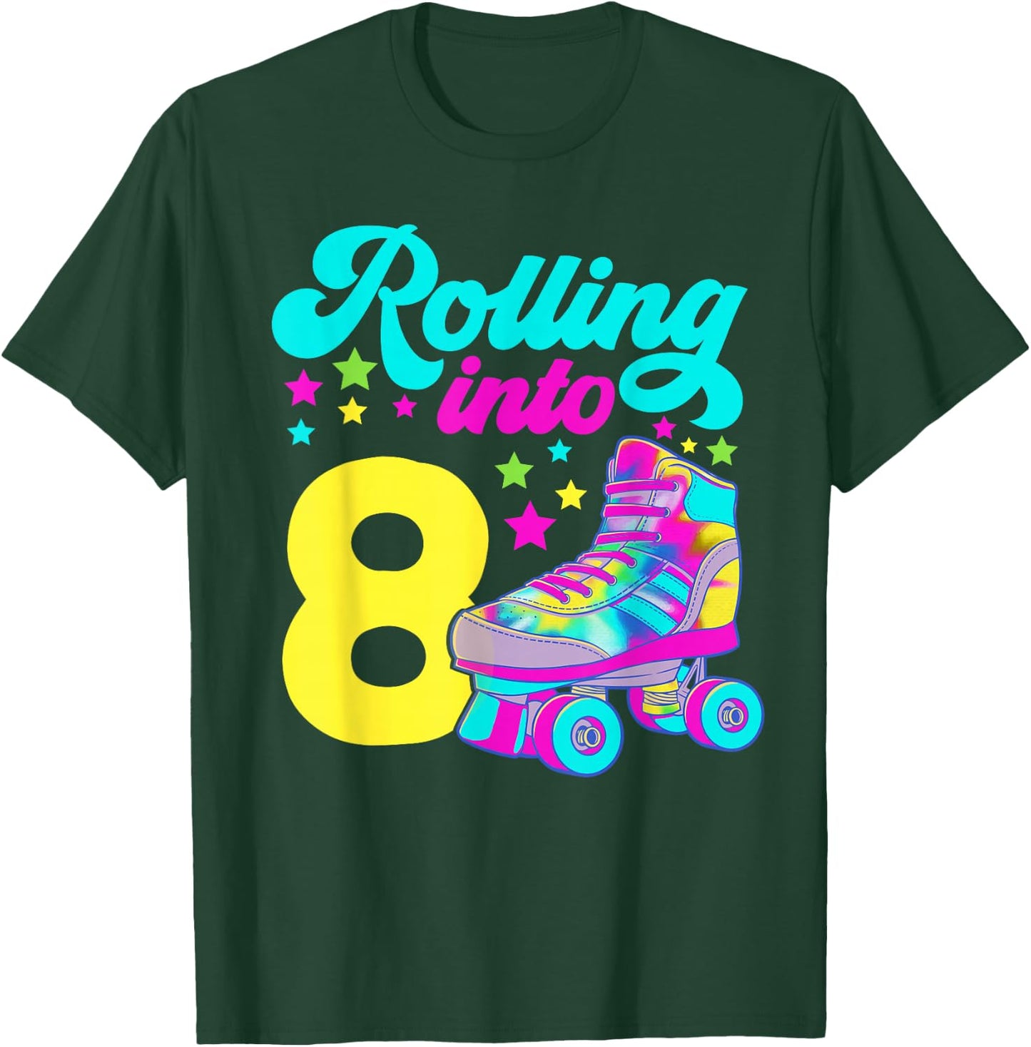 Rolling into 8 Girls 8th Birthday Roller Skates T-Shirt - T-Shirt | Forest
