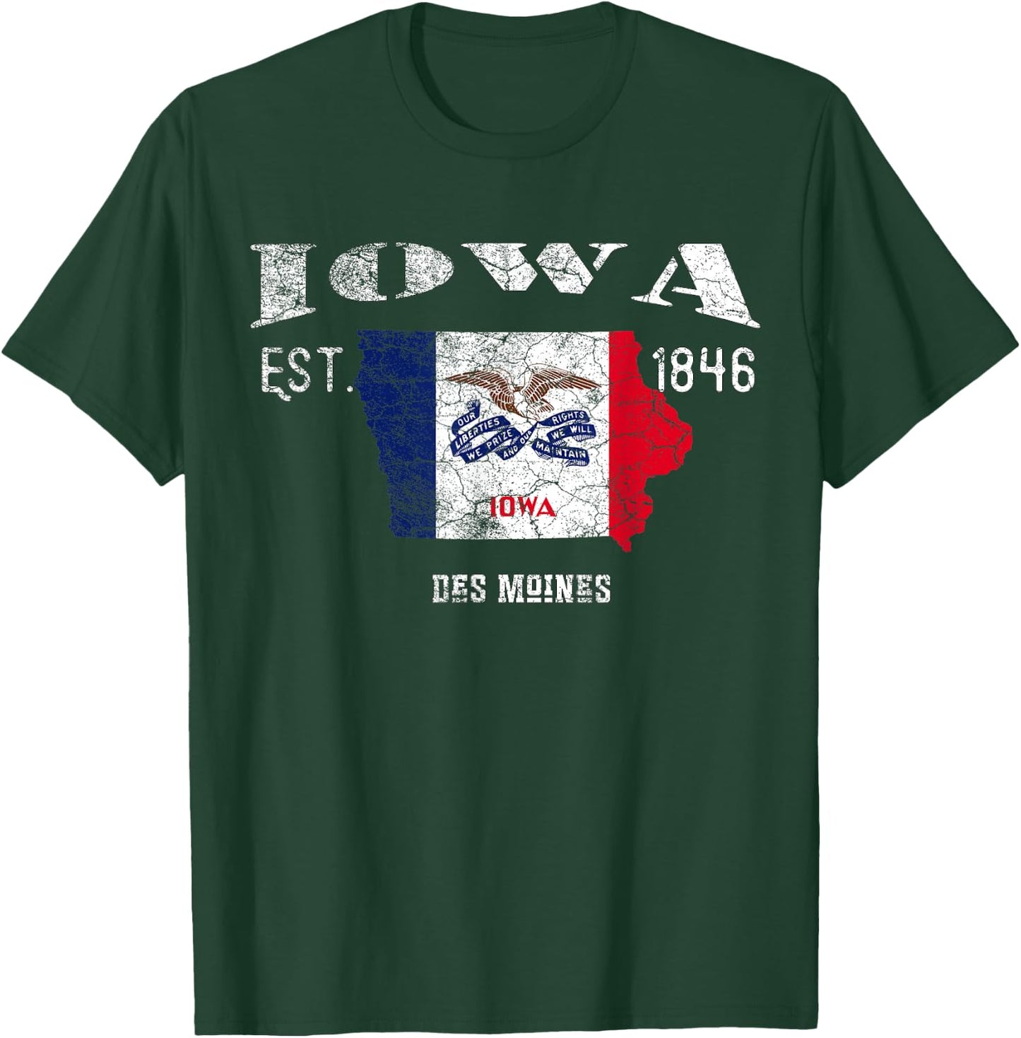 Vintage Iowa US State Flag and Map, Des Moines T-Shirt - T-Shirt | Forest