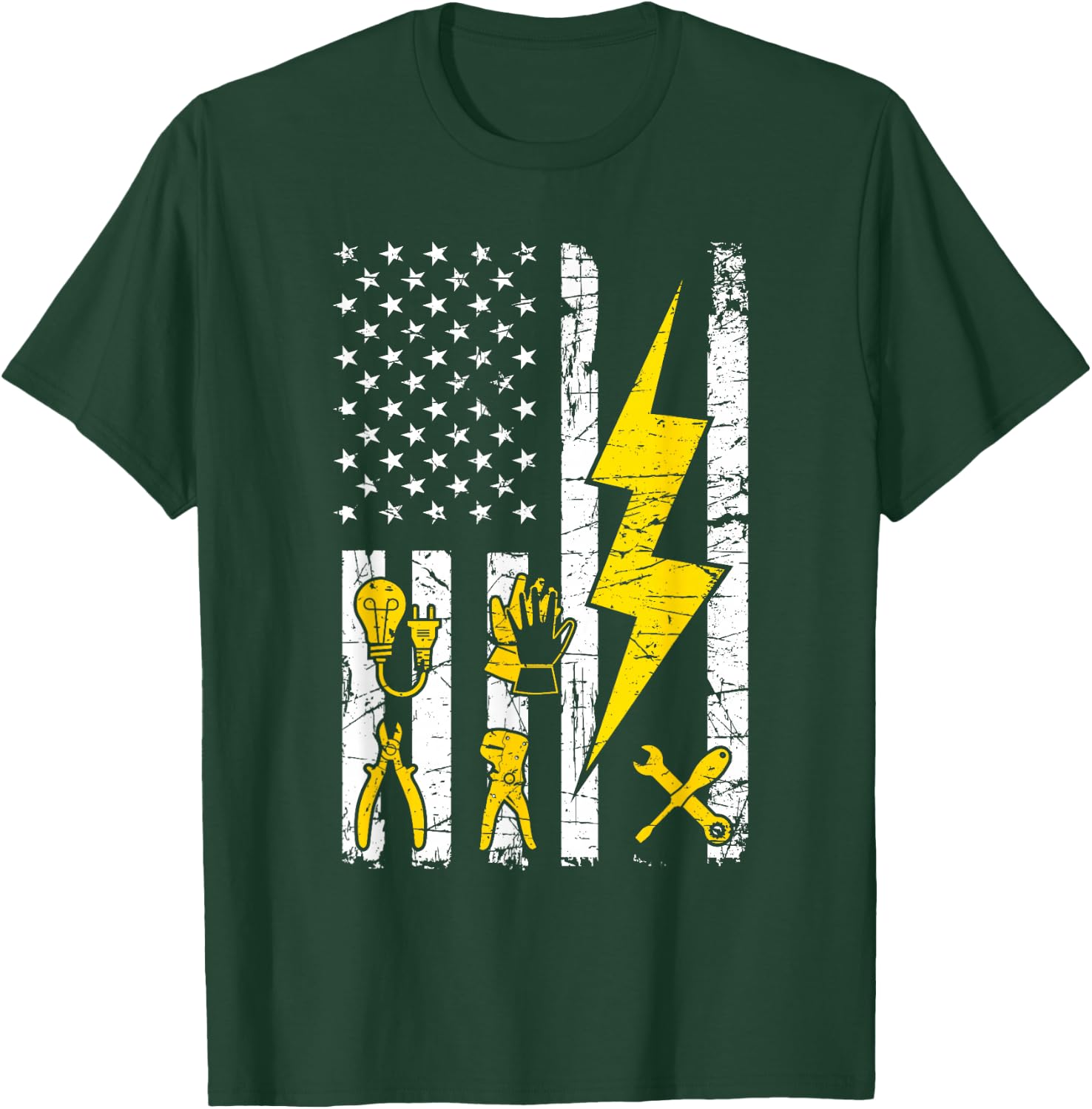 Tools - USA Flag Electrician Patriotic Lineman 4th July T-Shirt - T-Shirt | Forest