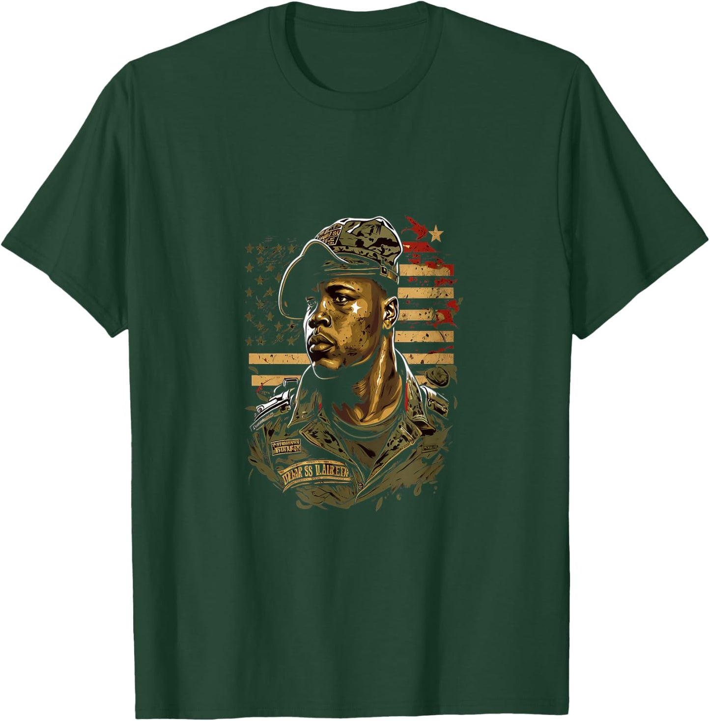 Memorial Day Veteran African American USA Flag 4th of July Men T-Shirt - T-Shirt | Forest
