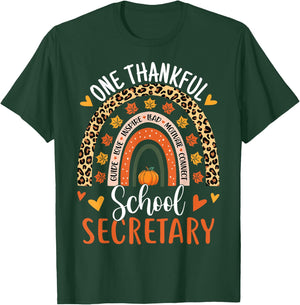 One Thankful School Secretary Thanksgiving Rainbow Leopard T-Shirt - T-Shirt | Forest