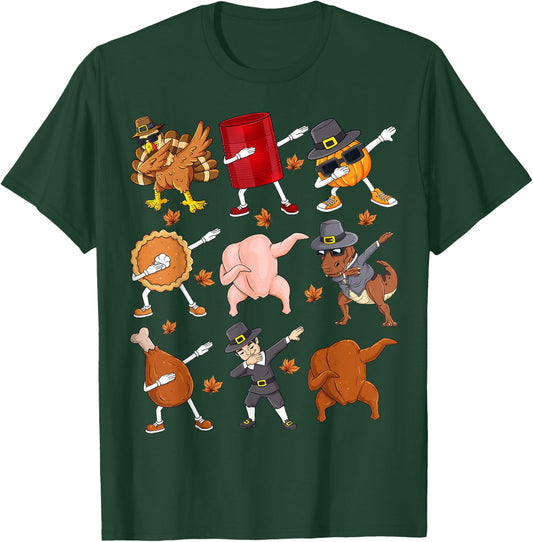 Dabbing Turkey T Rex Pilgrim Thanksgiving Boys Kid Funny Dab T-Shirt - T-Shirt | Forest