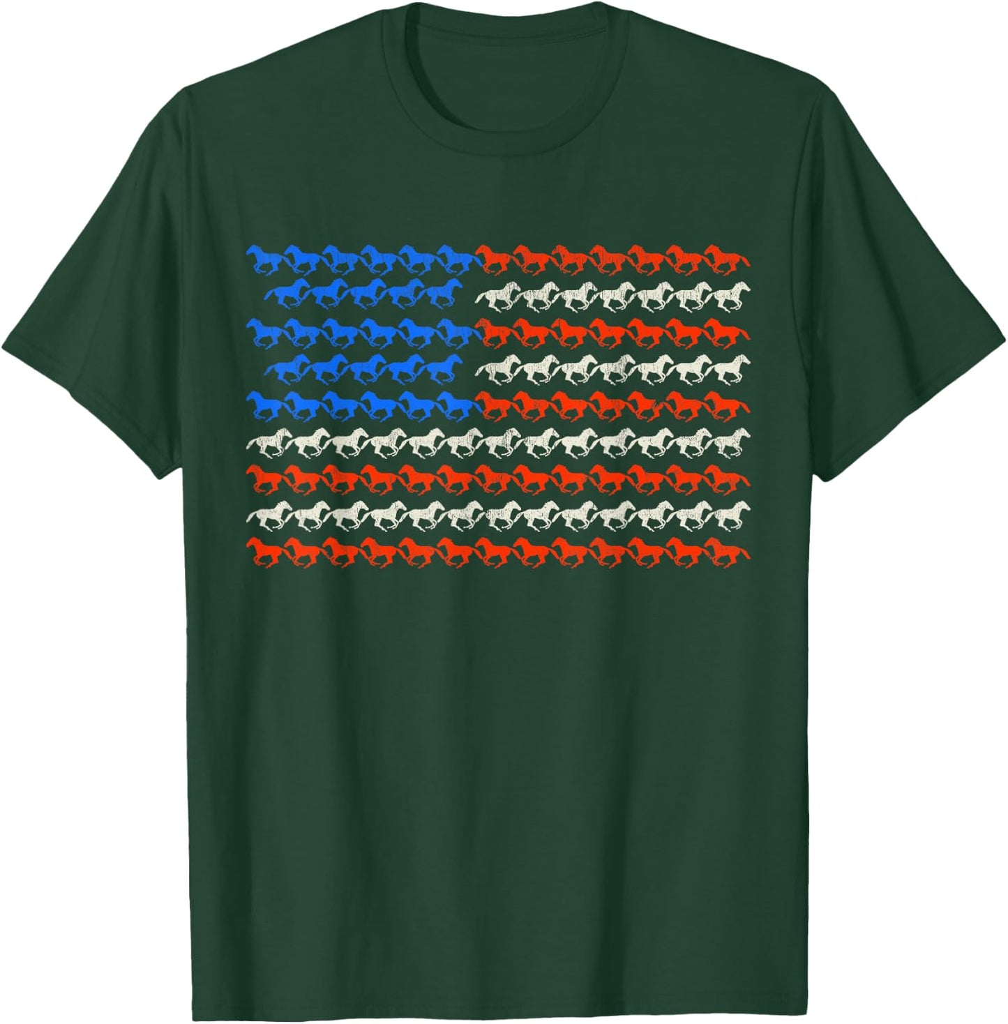 4th of July American Flag Horseback Riding Horse USA Flag T-Shirt - T-Shirt | Forest