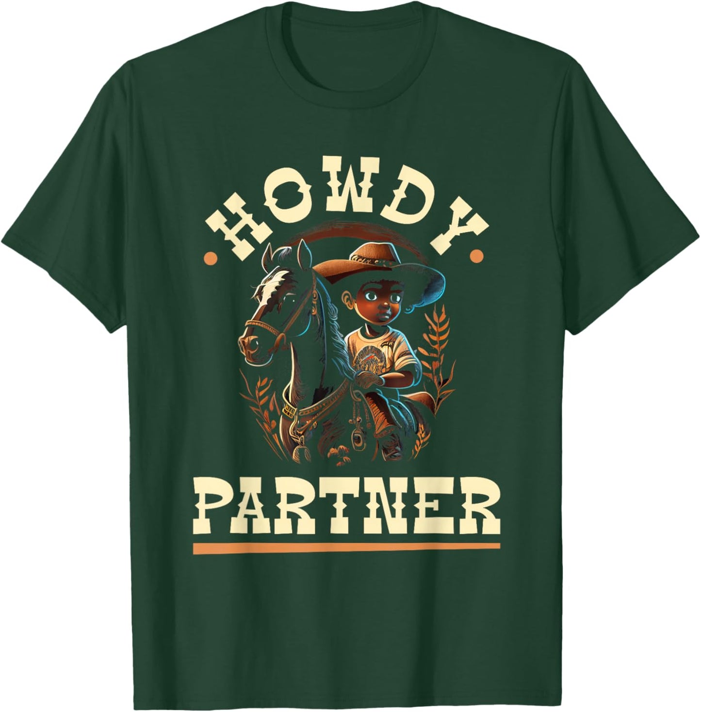 Howdy Partner, African American Rodeo Cowboy Boy Kids T-Shirt - T-Shirt | Forest