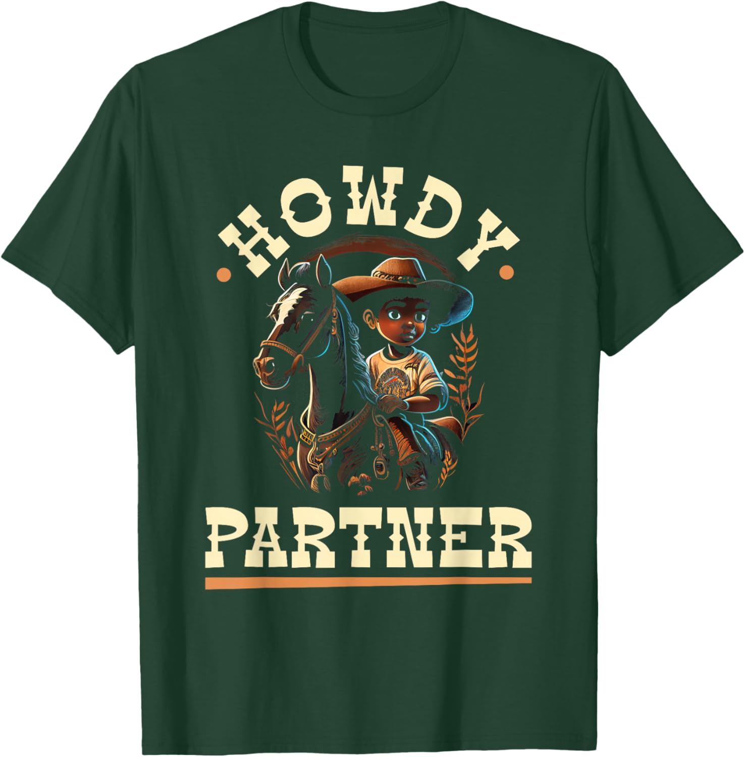 Howdy Partner, African American Rodeo Cowboy Boy Kids T-Shirt - T-Shirt | Forest