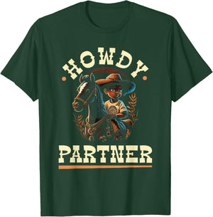 Howdy Partner, African American Rodeo Cowboy Boy Kids T-Shirt - T-Shirt | Forest