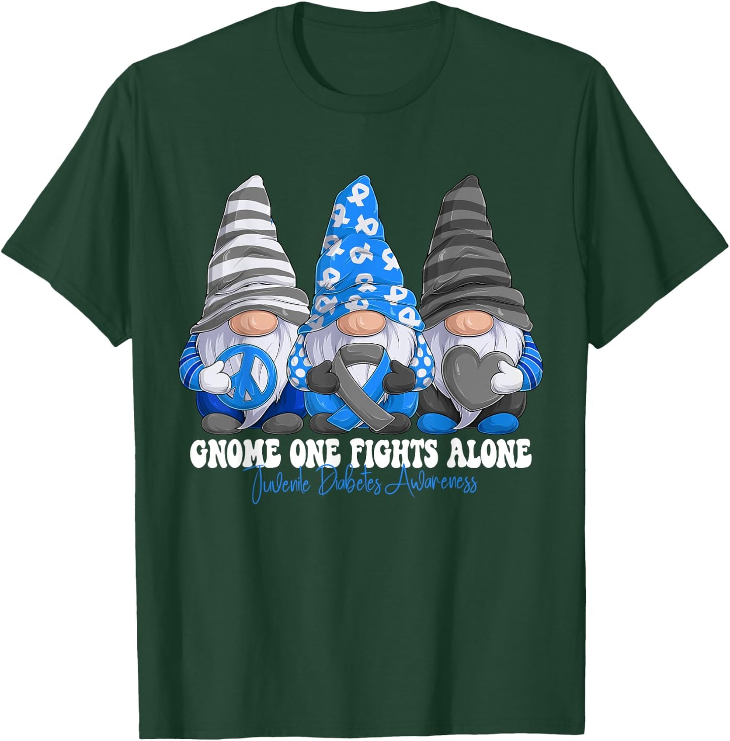 Funny Gnomies Juvenile Diabetes Awareness Month Ribbon T-Shirt - T-Shirt | Forest