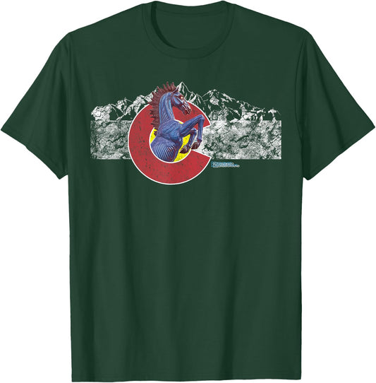 Colorado Flag and Blucifer Demon Horse T-Shirt - T-Shirt | Forest
