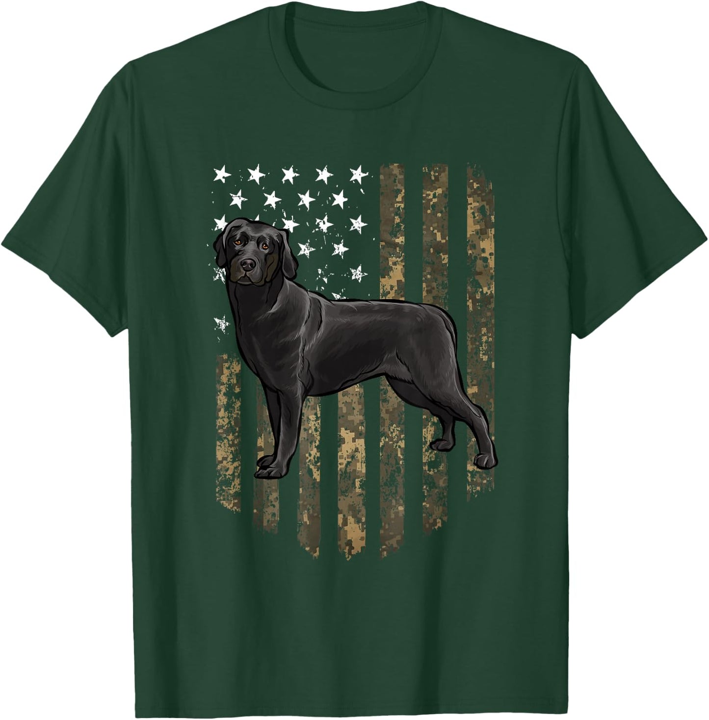 Camo American Flag Black Labrador Retriever 4th of July USA T-Shirt - T-Shirt | Forest